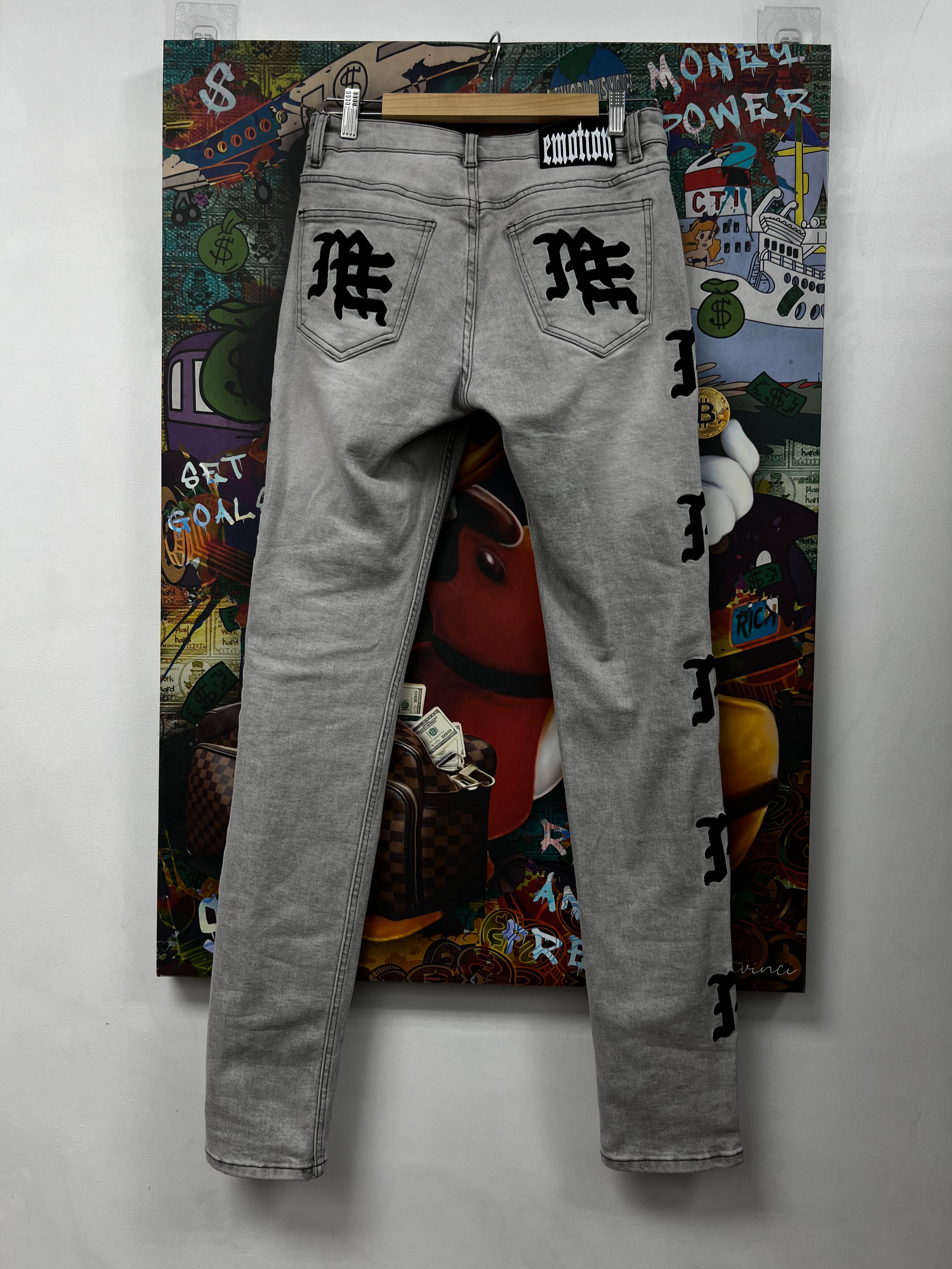 Mixed Emotions Grey Black ME Side Logo Jeans