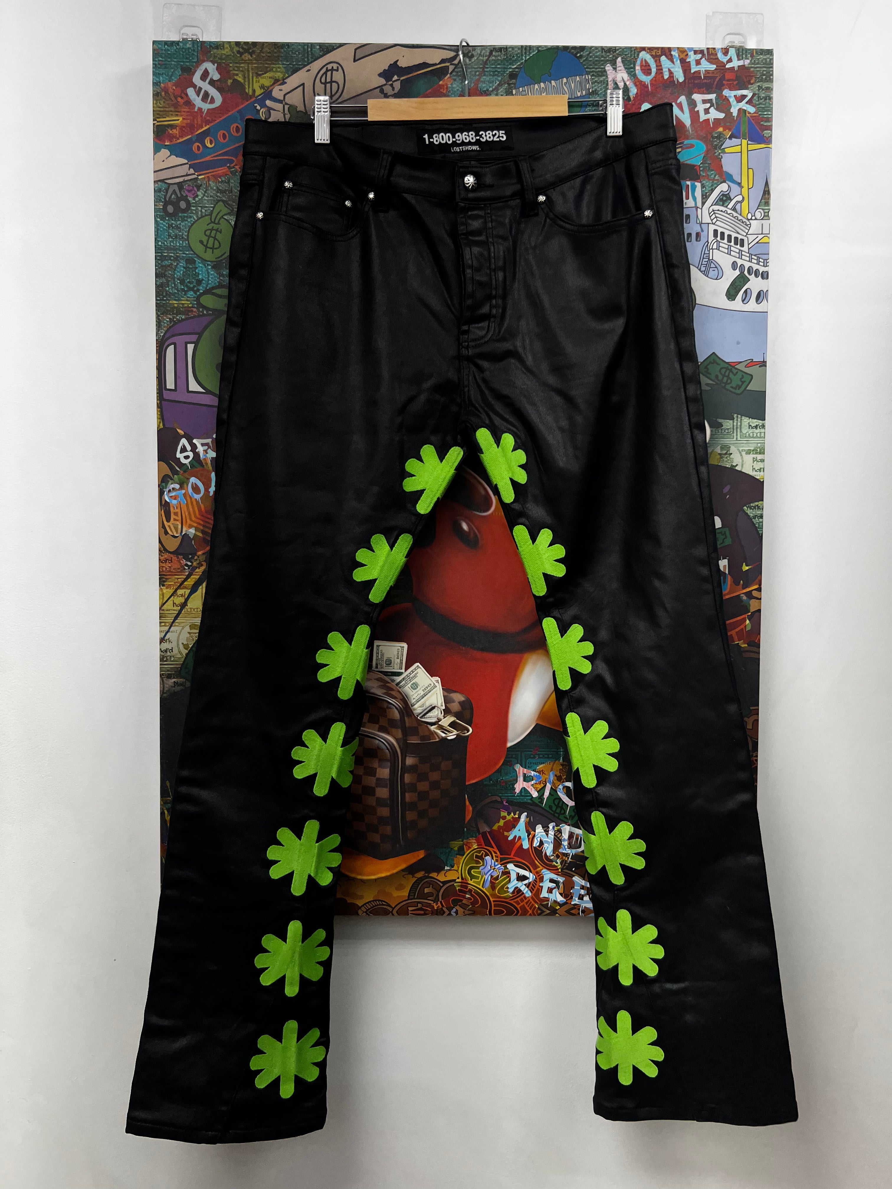 LOST SHDWS Black Green Wax Jeans