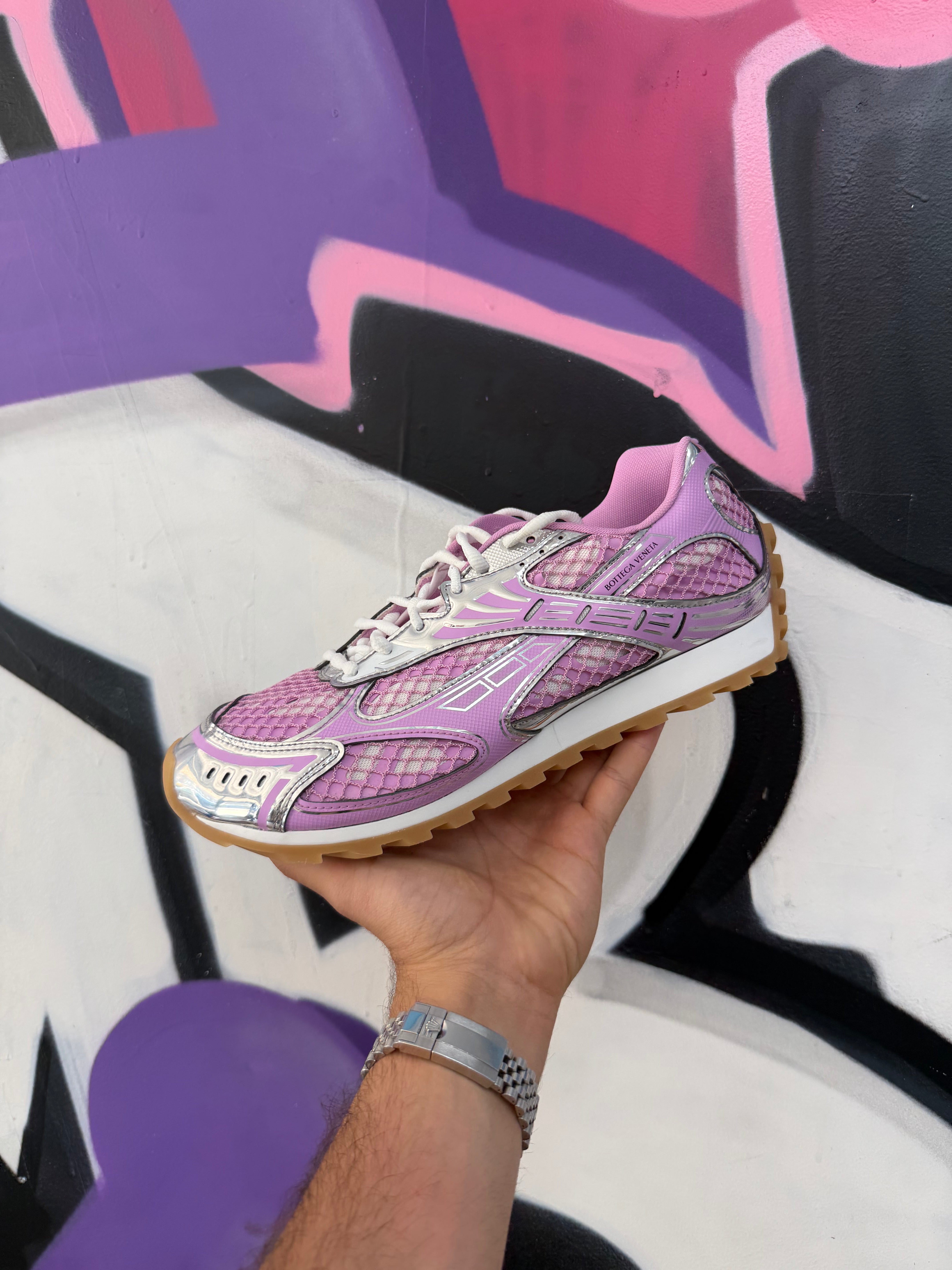 Bottega Veneta Pink Silver Orbit Sneakers