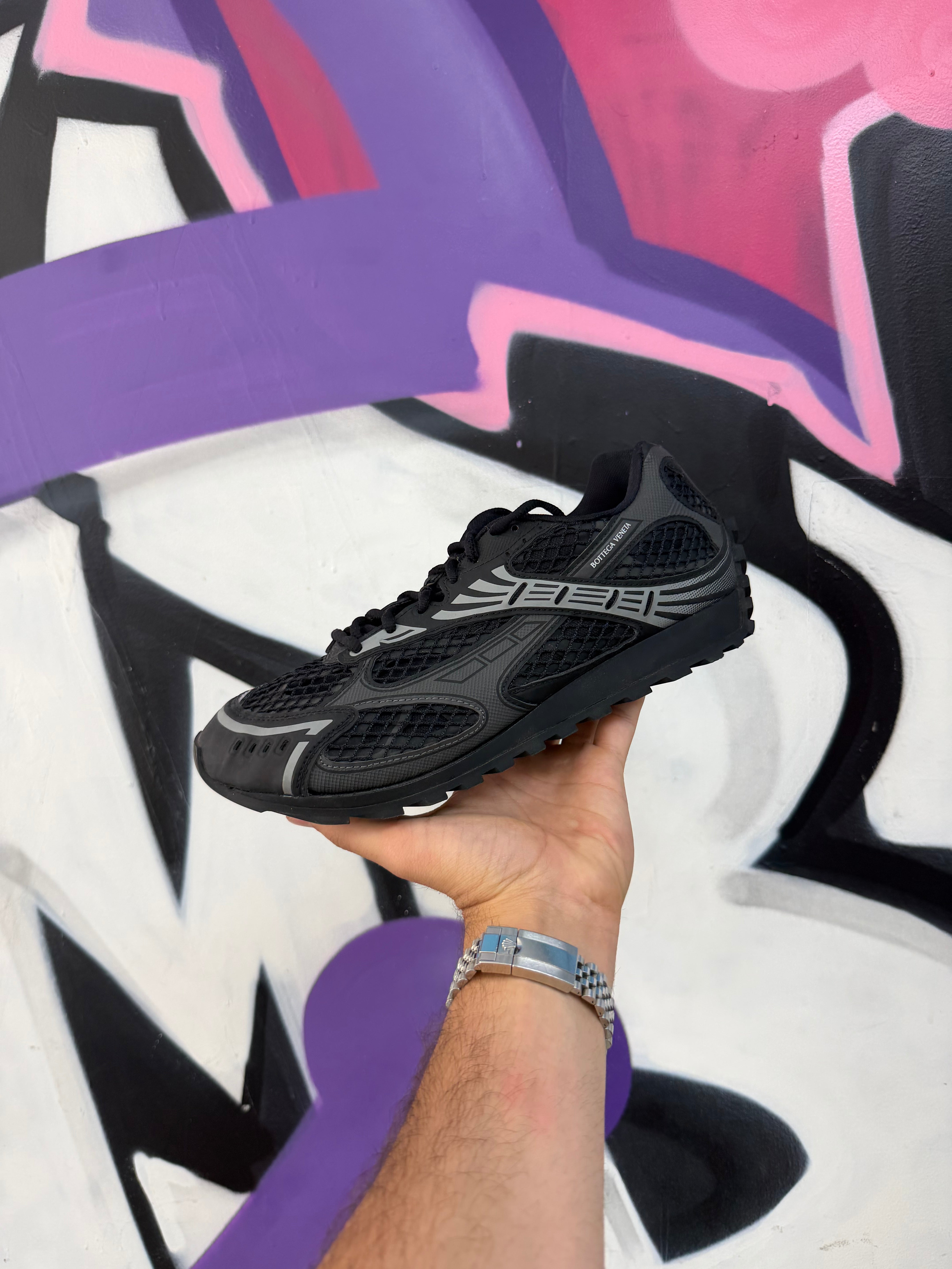 Bottega Veneta Black Silver Orbit Sneakers