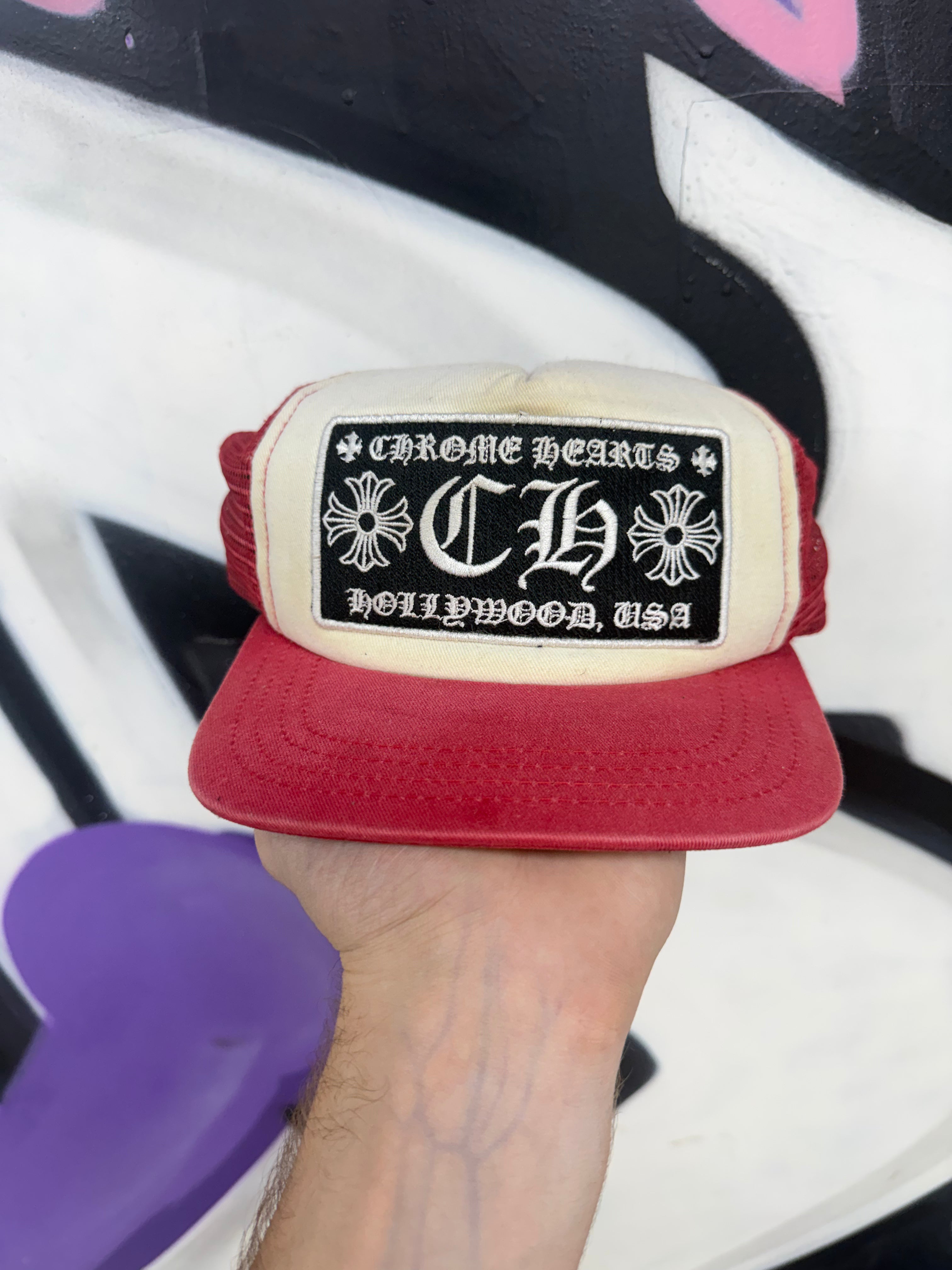 Chrome Hearts White Red CH Trucker Hat