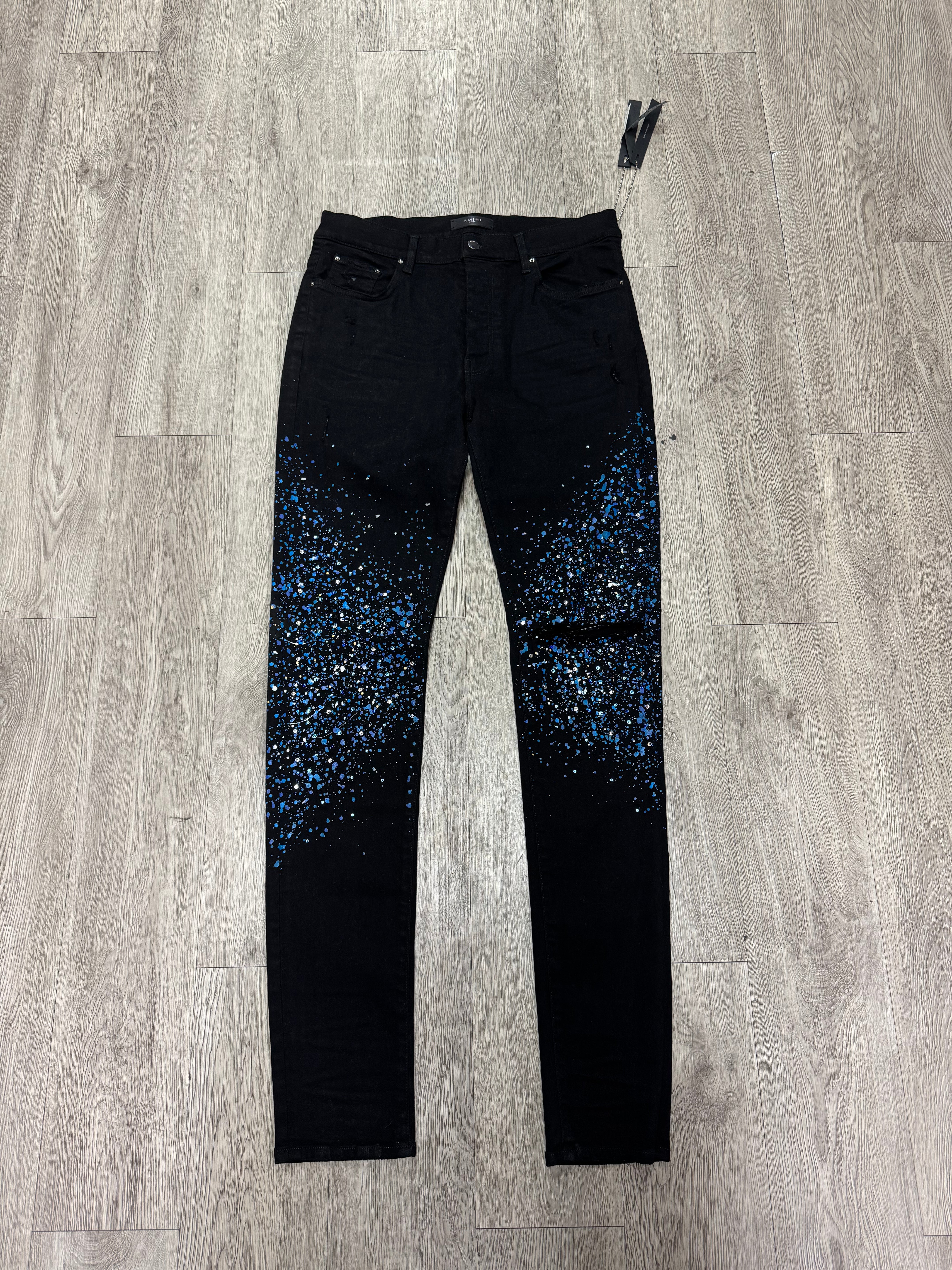 Amiri Black Crystal Paint Splatter Jeans
