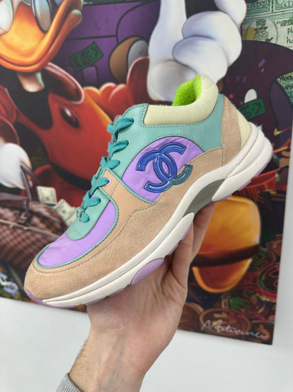 Chanel Stepper Multi Purple Beige Mint Used 40 (US 7) With Box