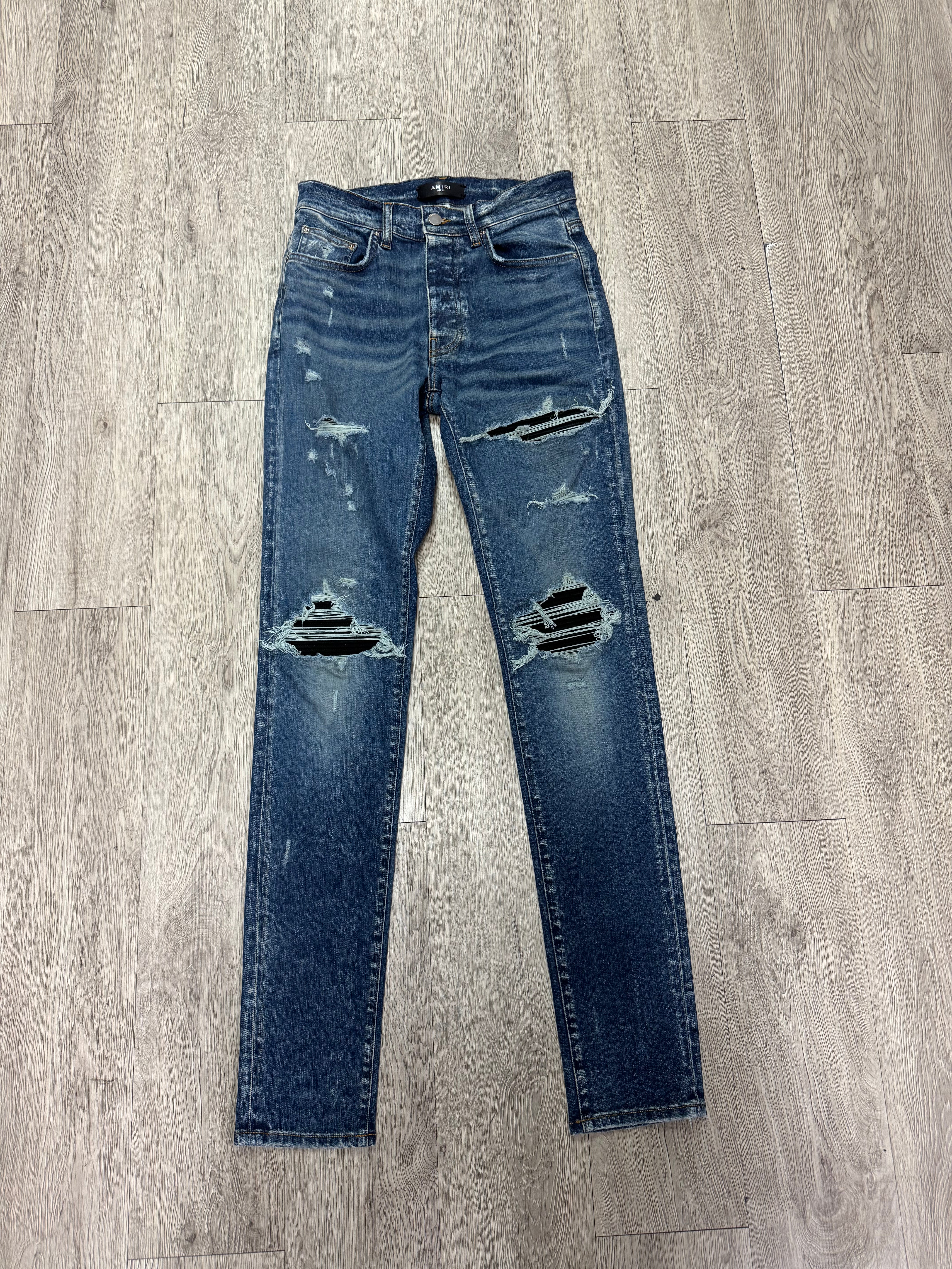 Amiri MX1 Deep Classic Black Suede Patch Jeans