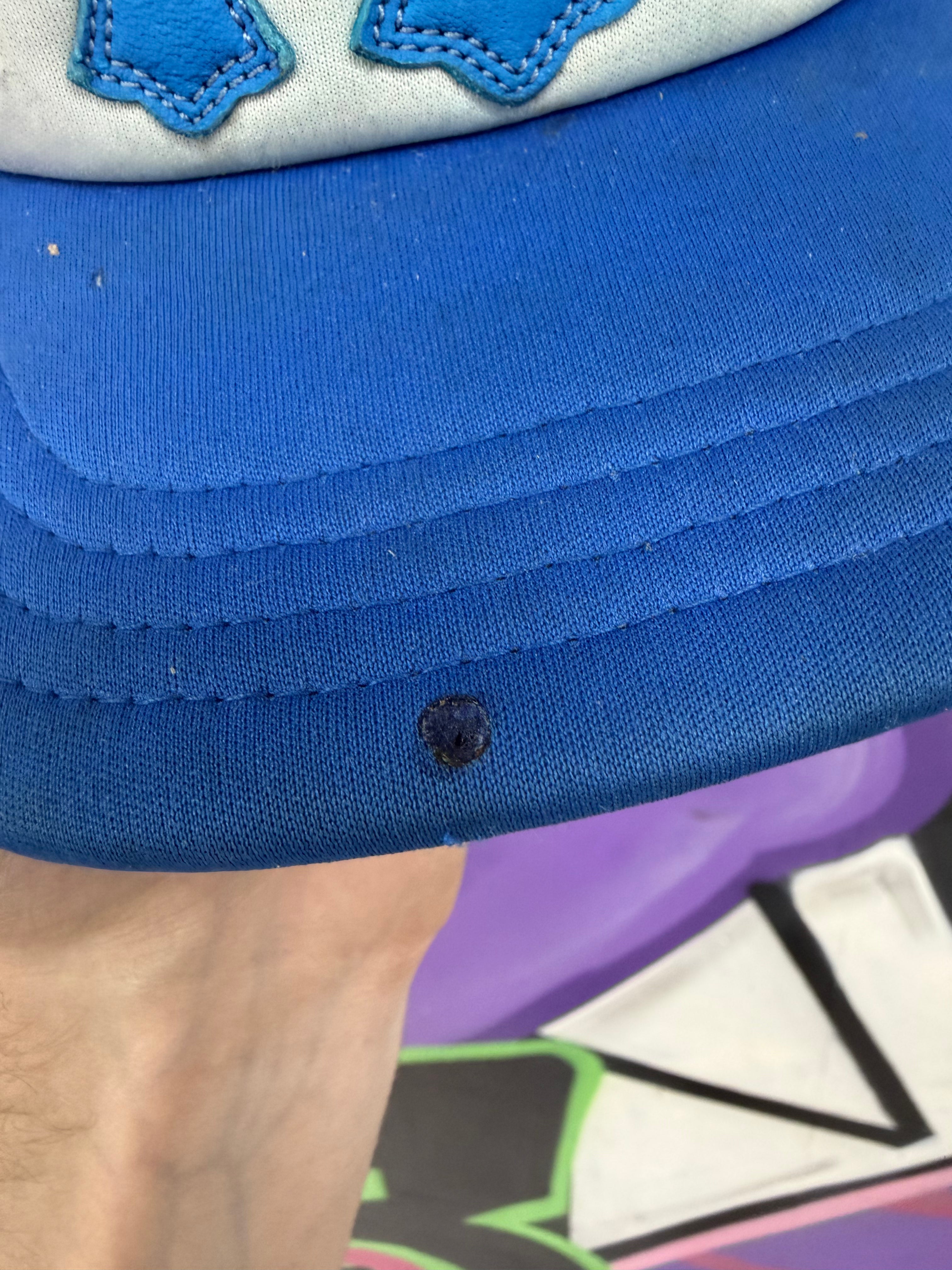 Chrome Hearts White Blue Cemetery Trucker Hat