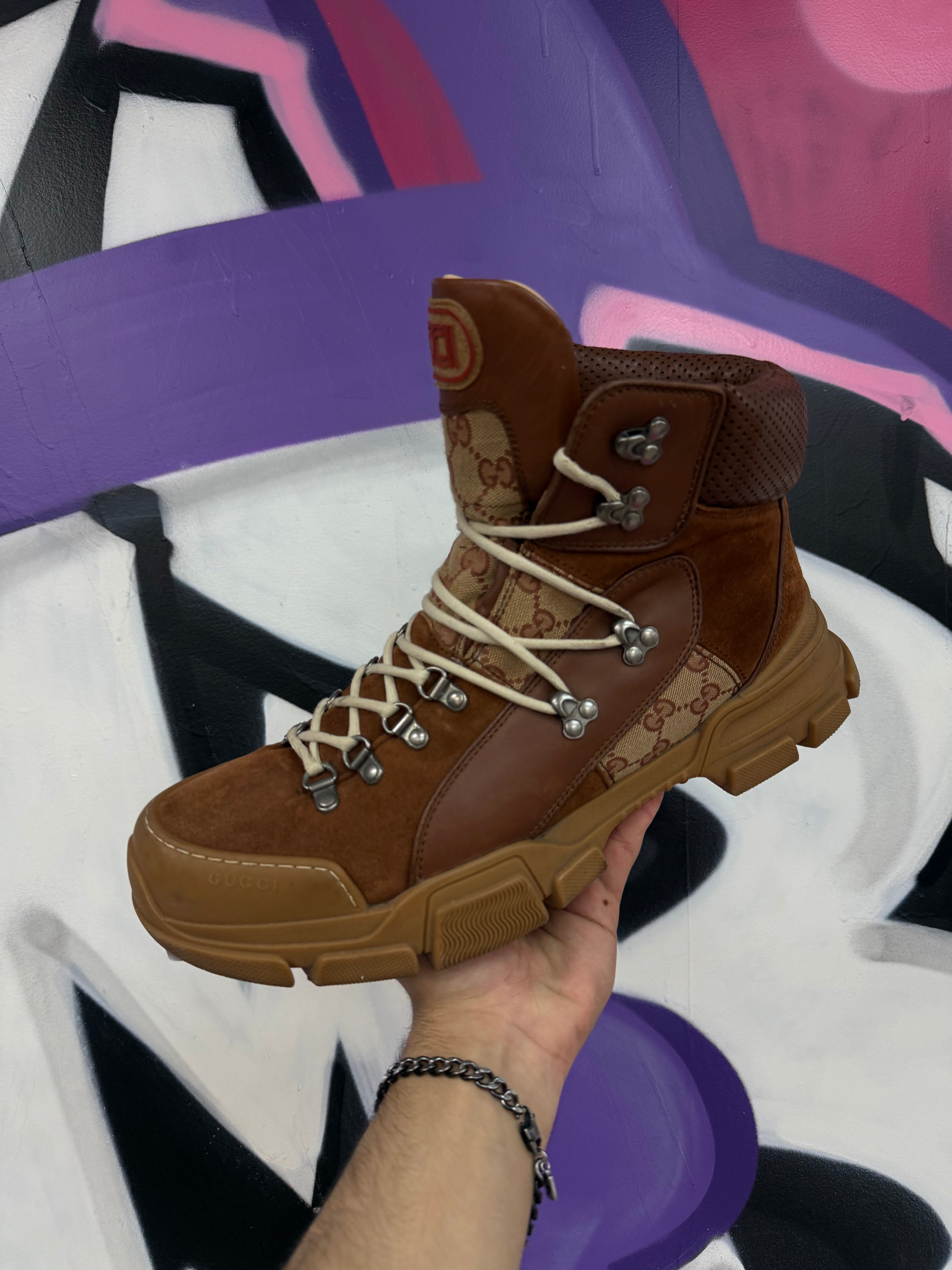 Gucci Brown Monogram Hiking Boots
