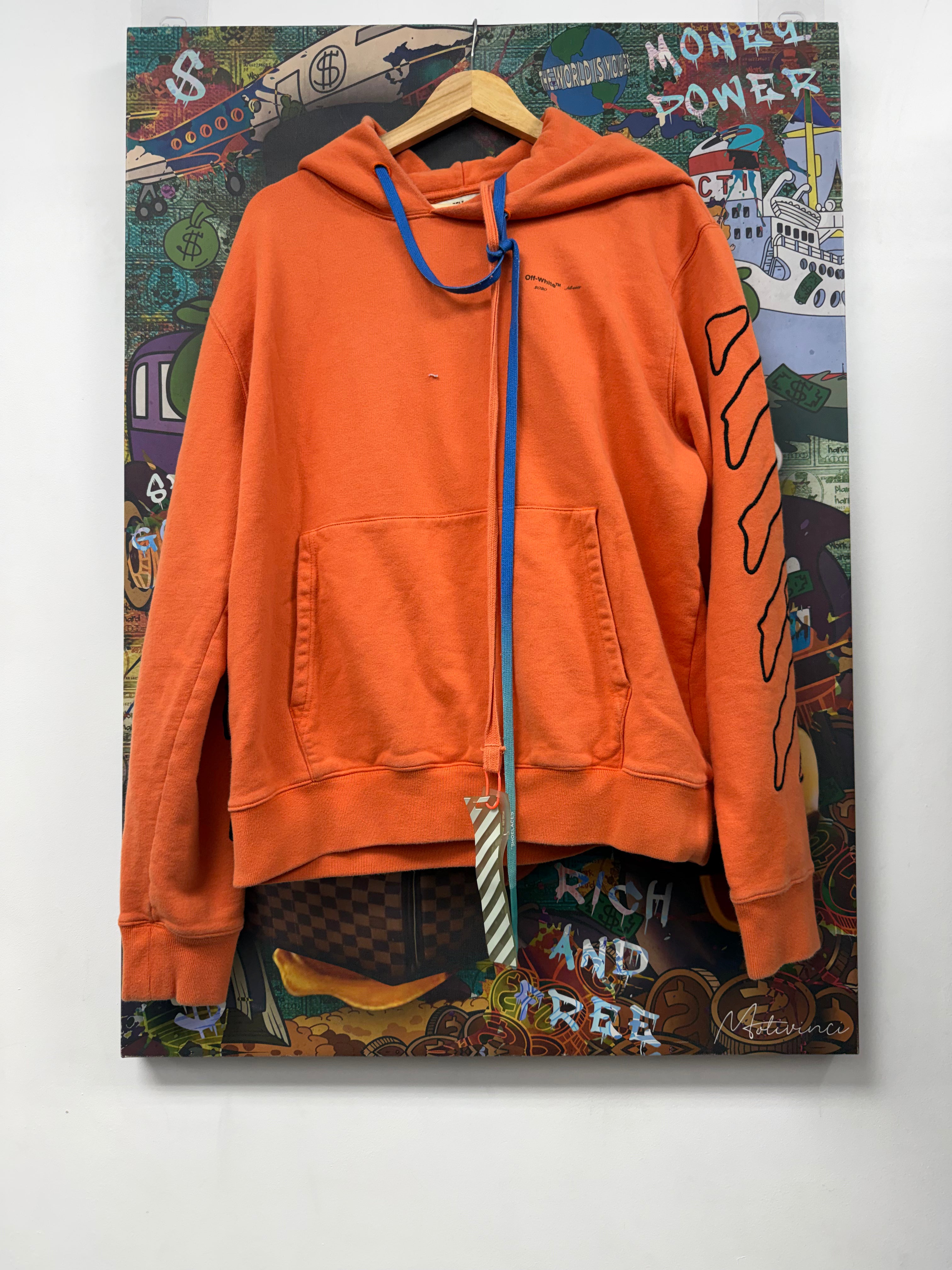 Off White Orange Black Embroidered Hoodie