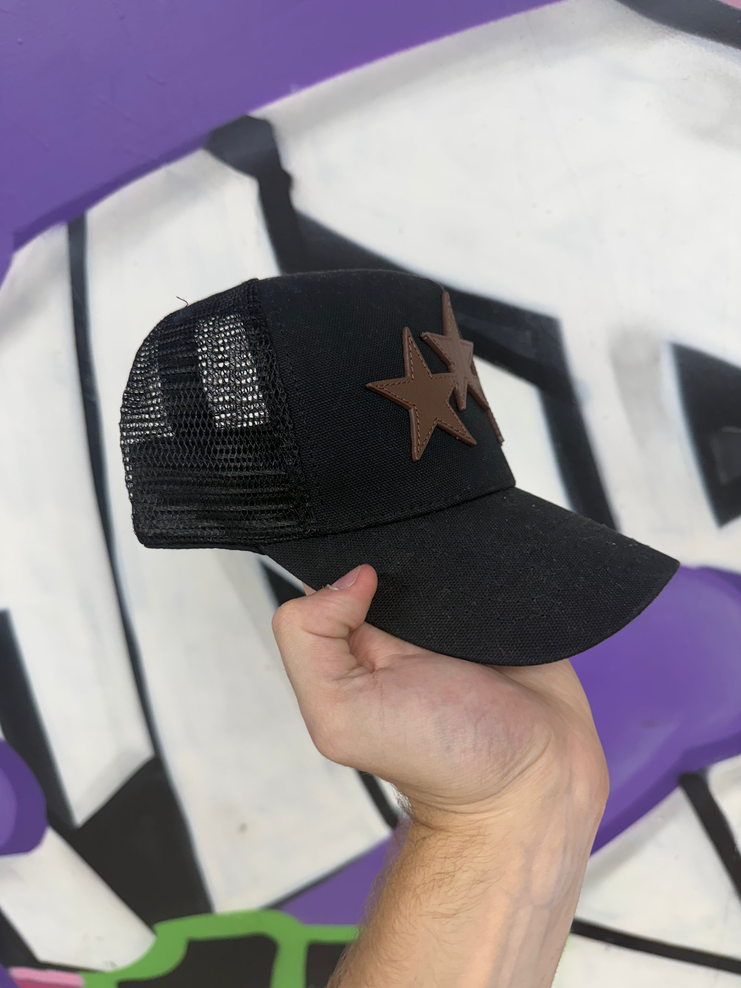 Amiri Black Brown 3 Star Trucker Hat