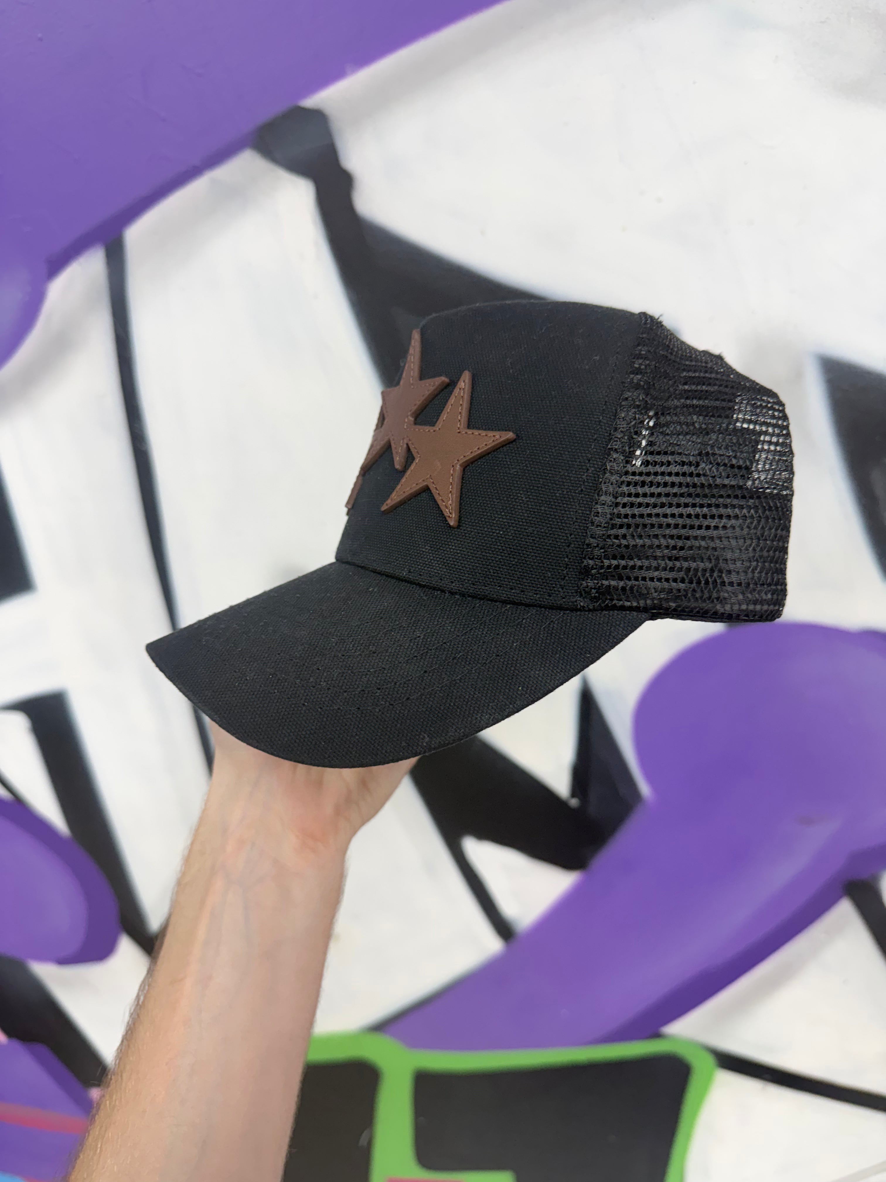 Amiri Black Brown 3 Star Trucker Hat