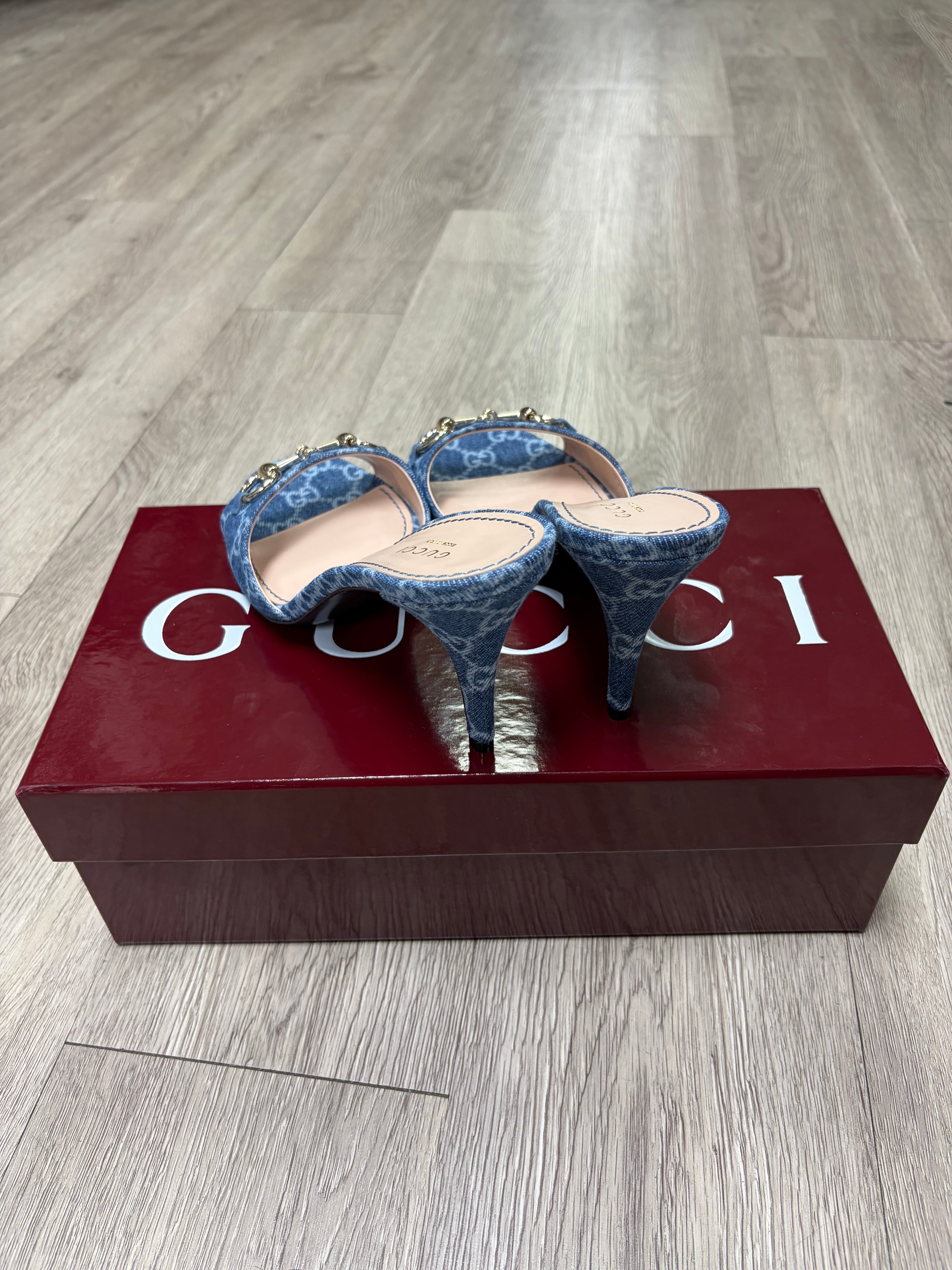Gucci Denim Monogram Horsebit Heels