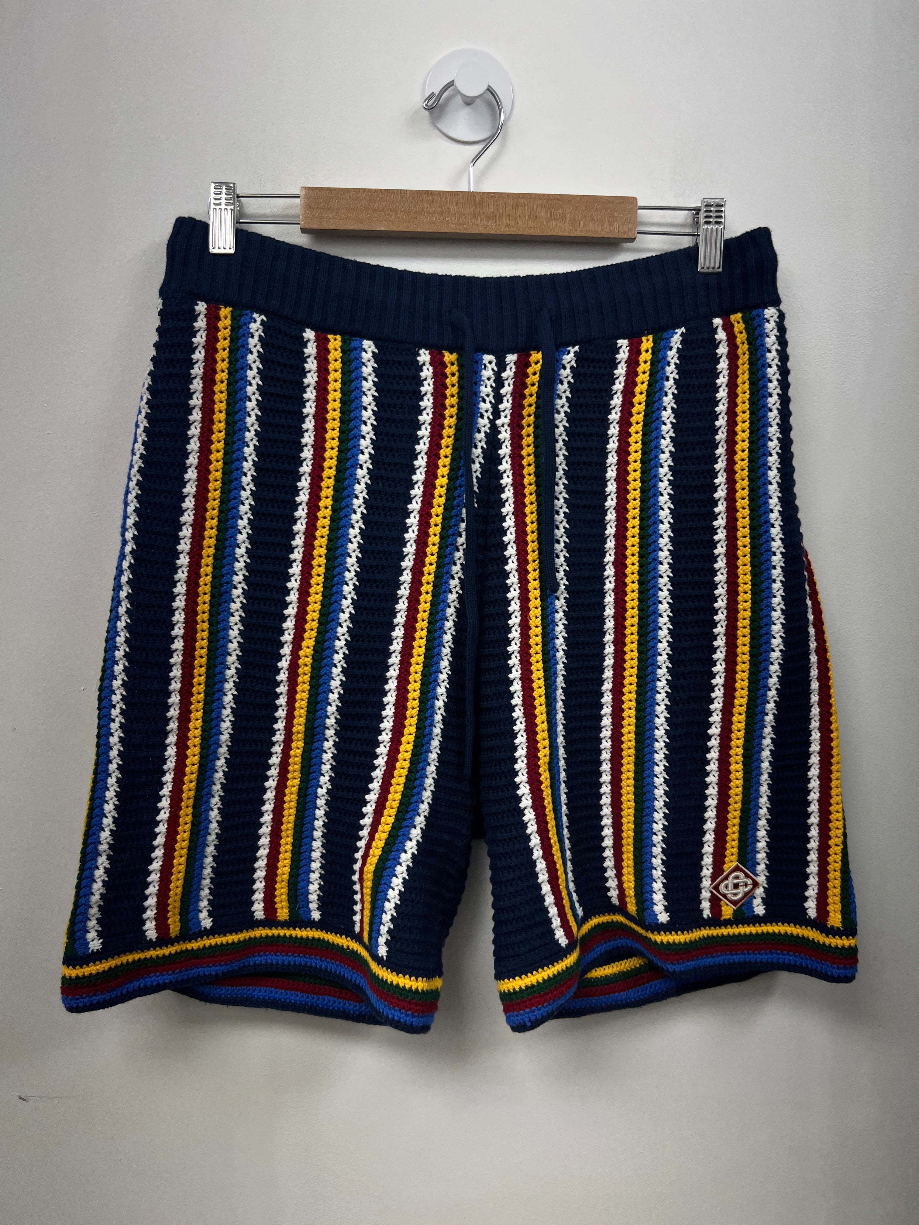 Casablanca Navy Multi Striped Crochet Shorts