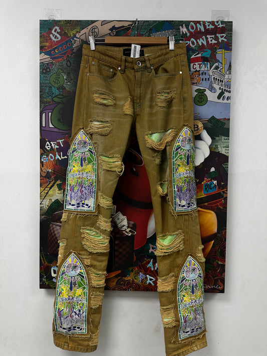 WDW Tan Multi Patch Jeans  Used 28 N/A