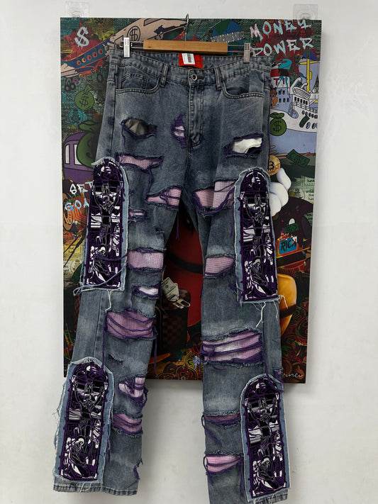 WDW Light Wash Purple Patch Jeans Used 34 N/A