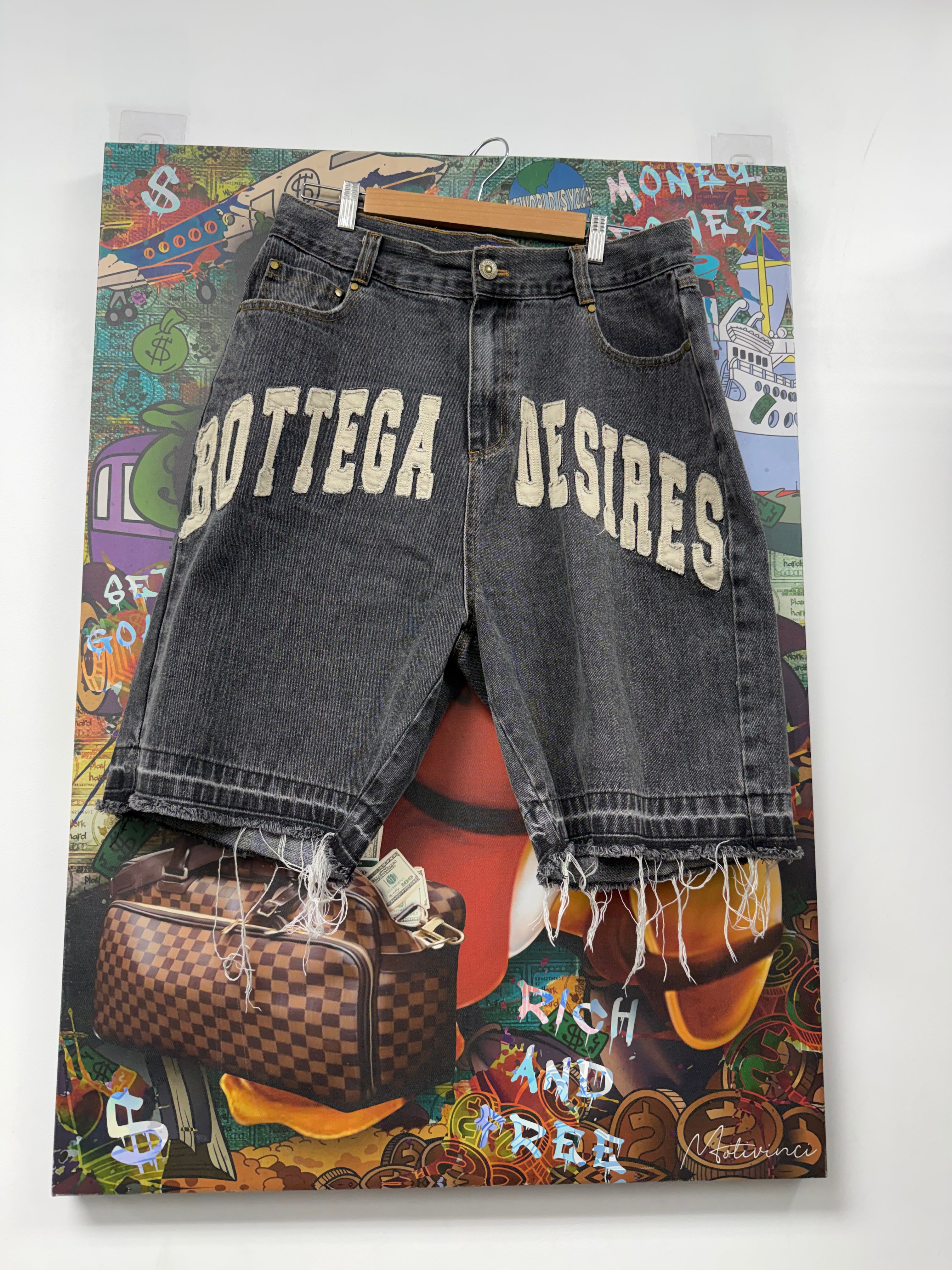 Bottega Desires Black Logo Jean Shorts