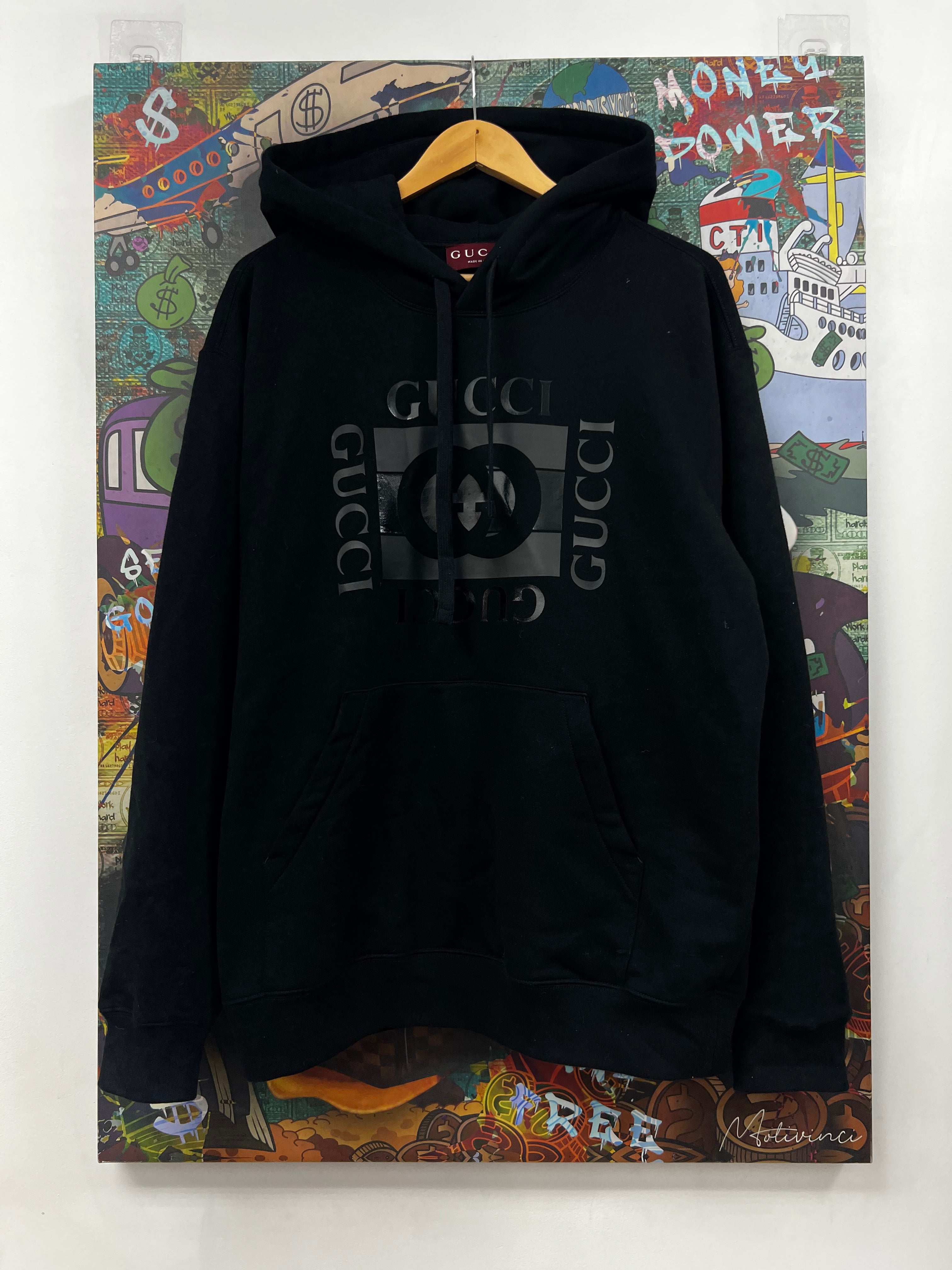 Gucci Black Tonal Print Jersey Hoodie