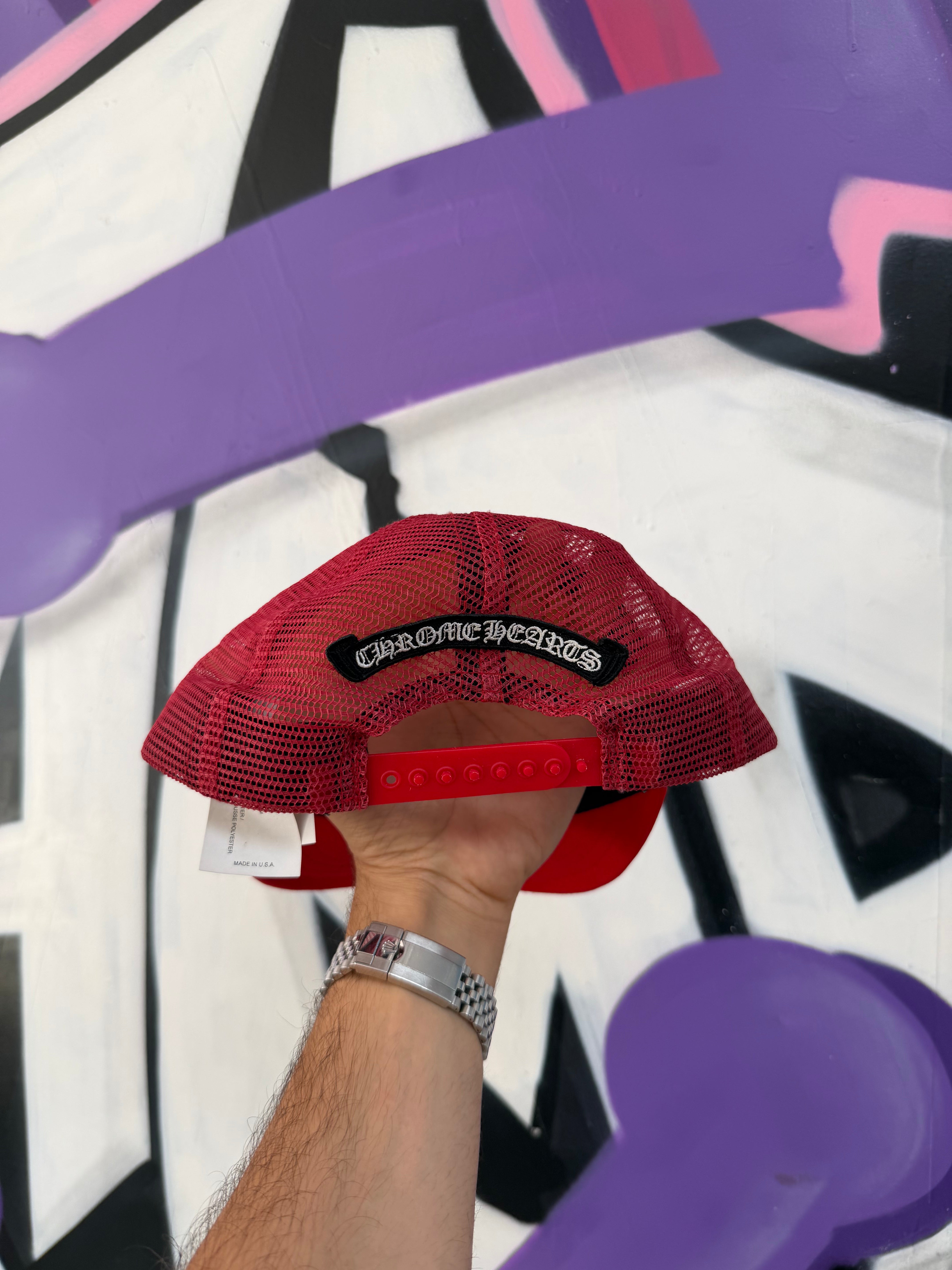 Chrome  Hearts Red Multi Cross Trucker Hat