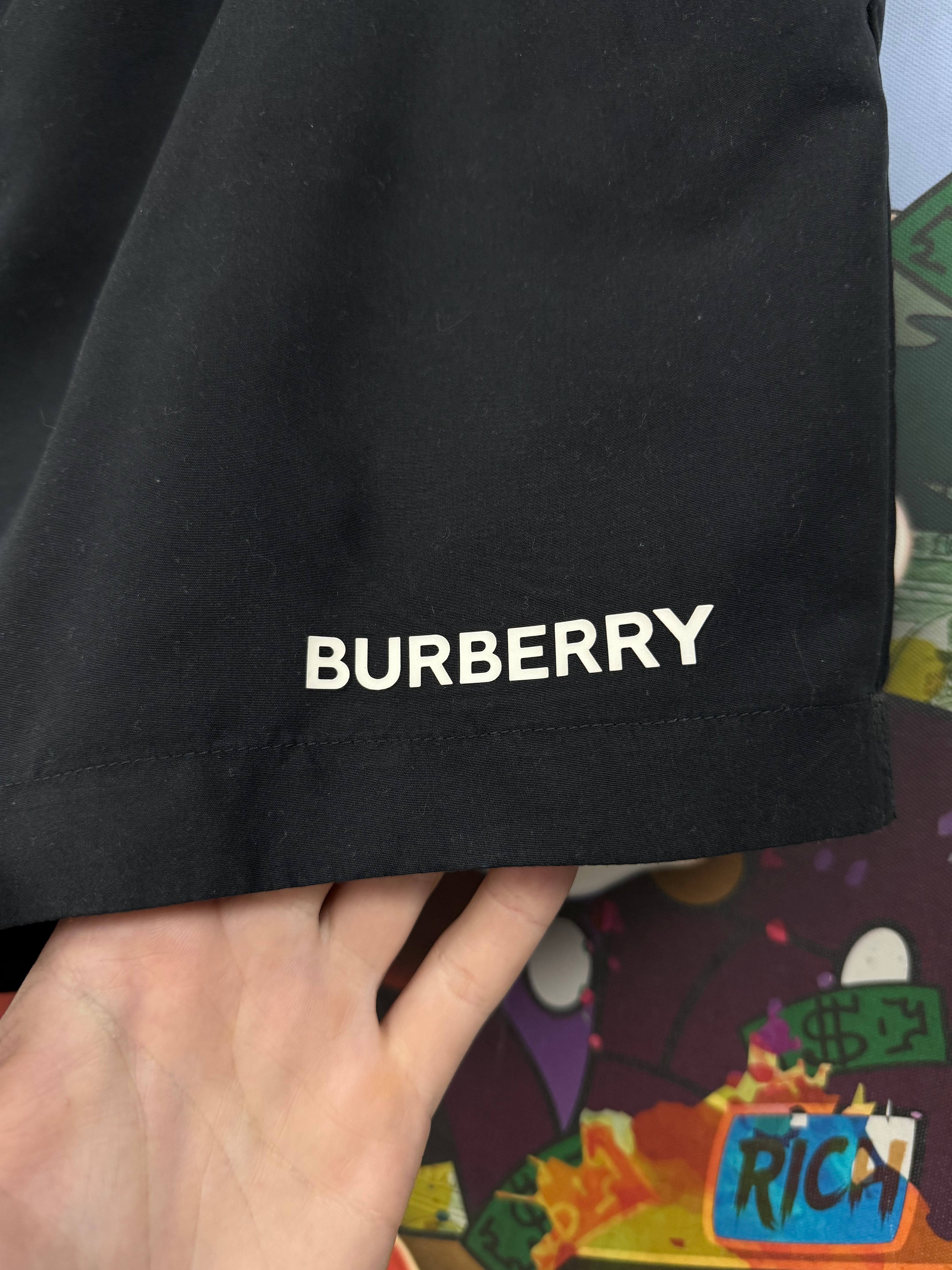 Burberry Black White Logo Swim Trunks