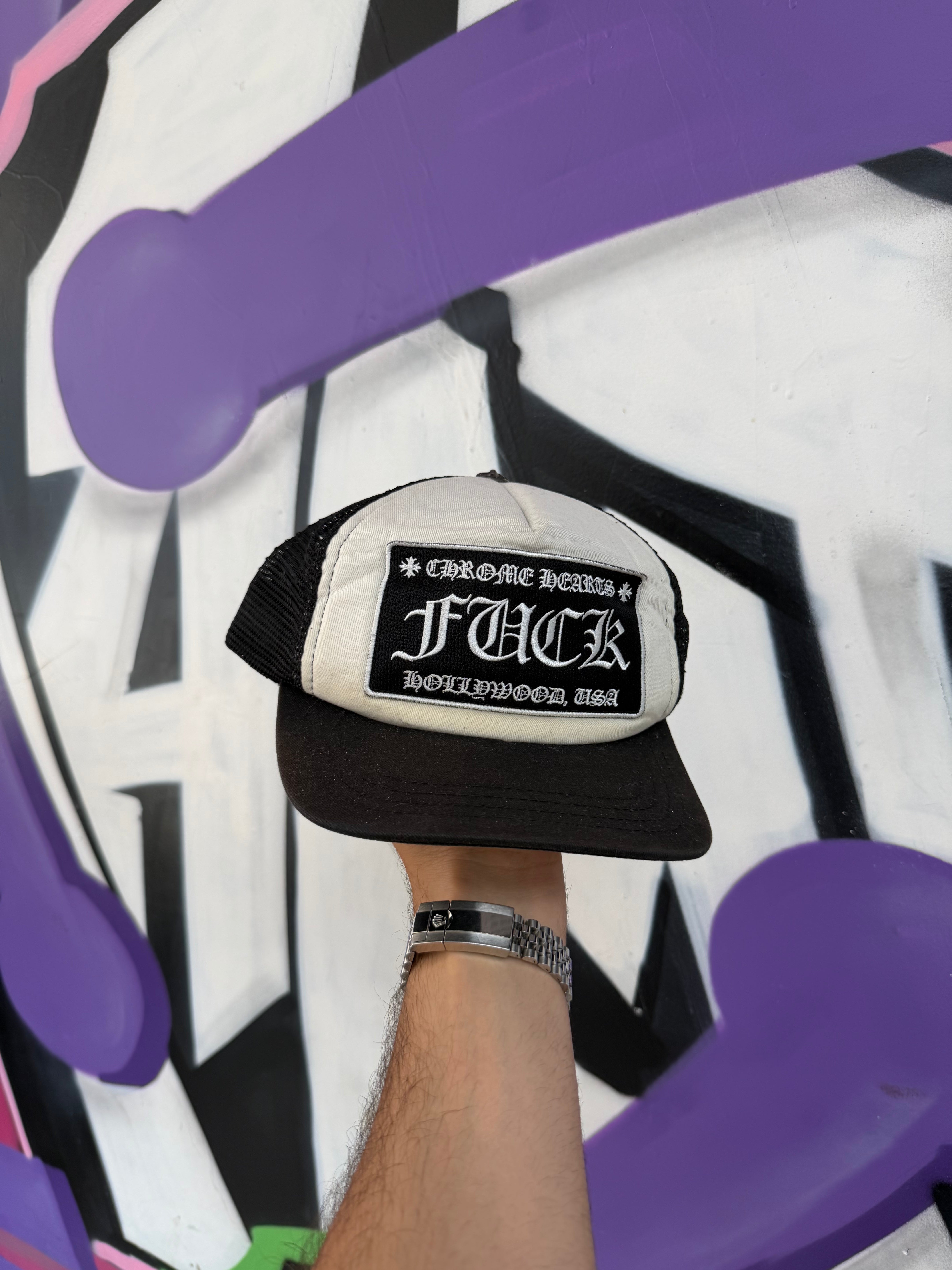 Chrome  Hearts White Black Fuck Trucker Hat