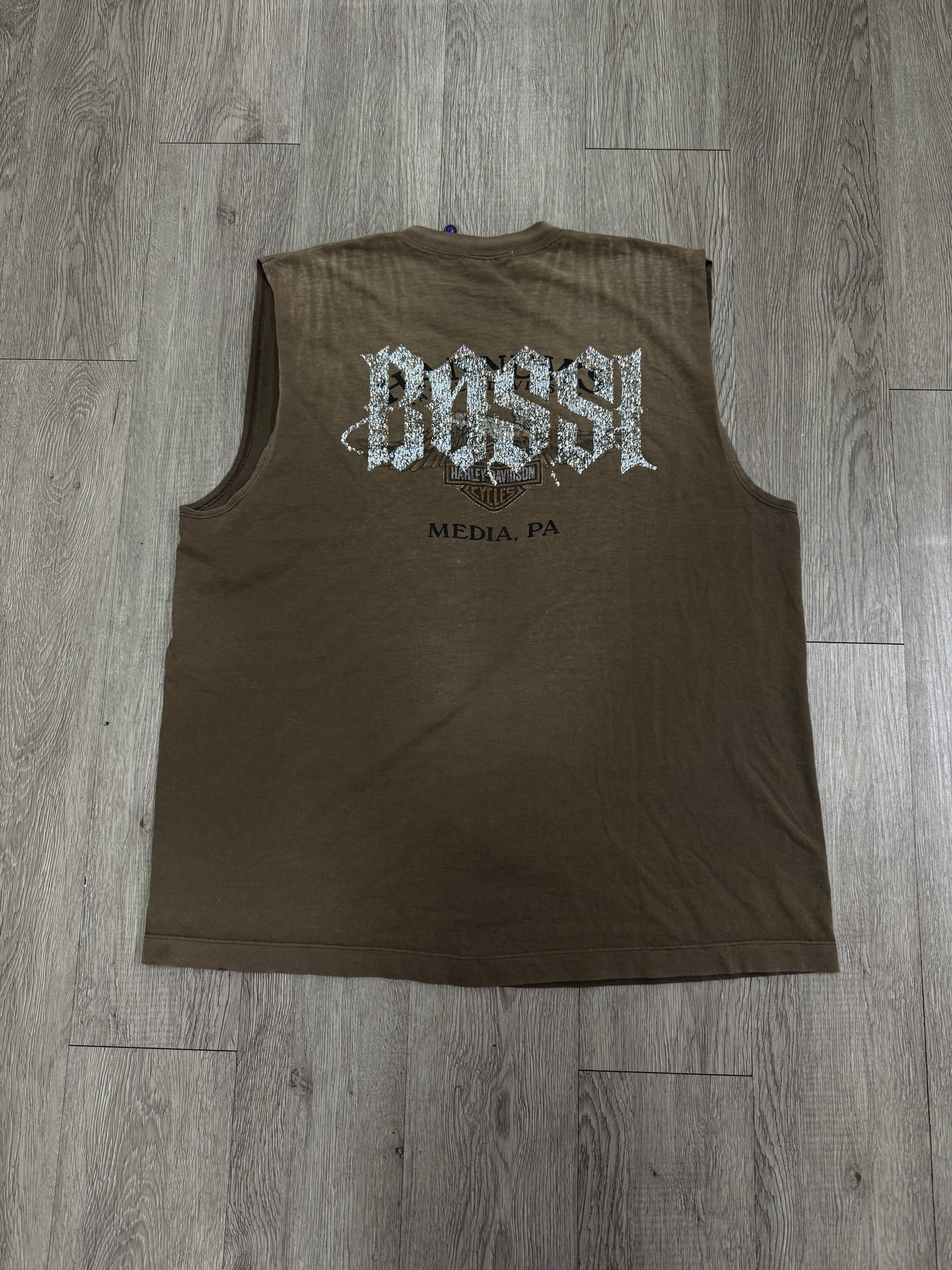Bossi Brown Harley Davidson Rhinestone Sleeveless Tee