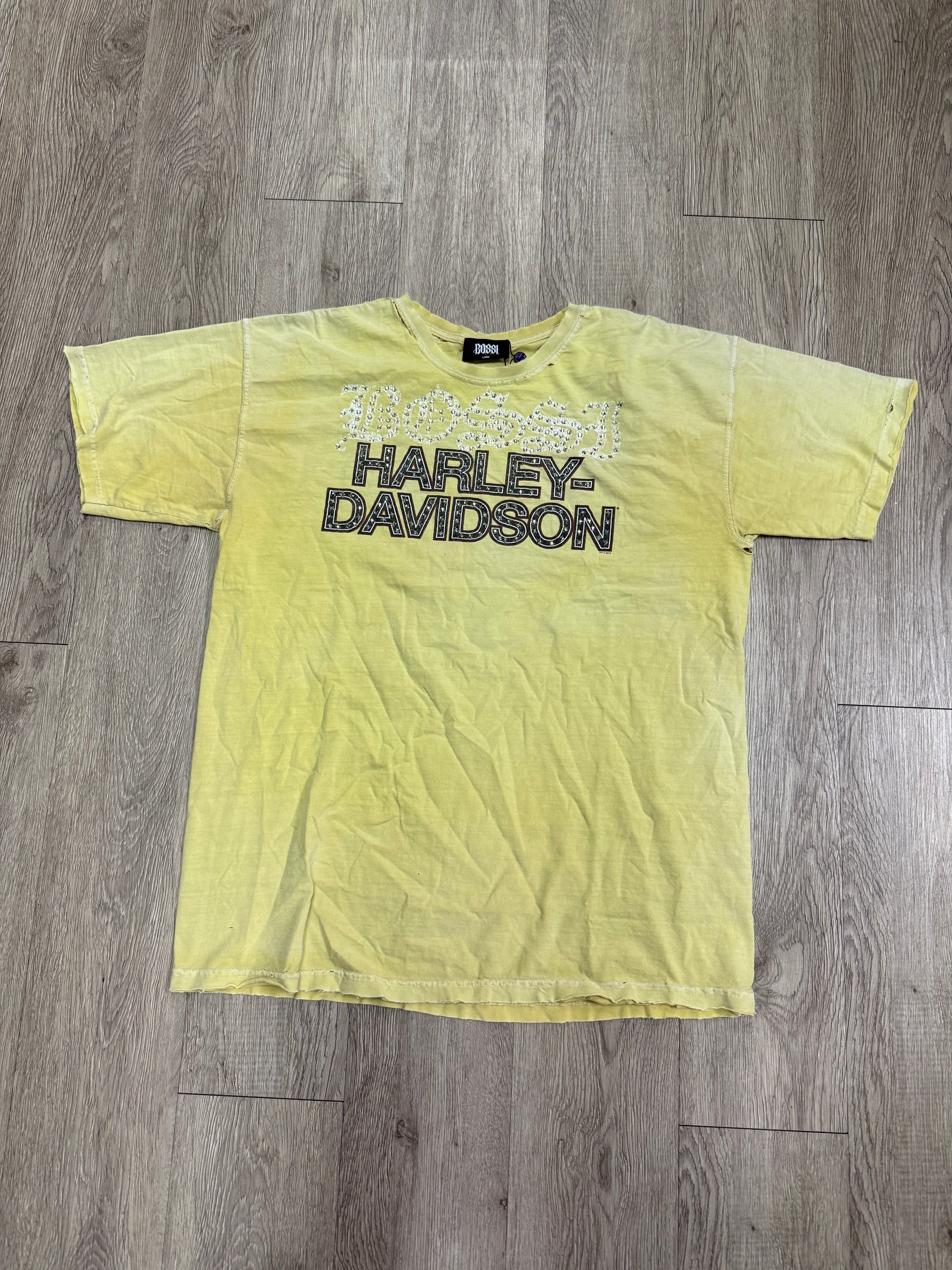 Bossi Yellow Harley Davidson Rhinestone Tee