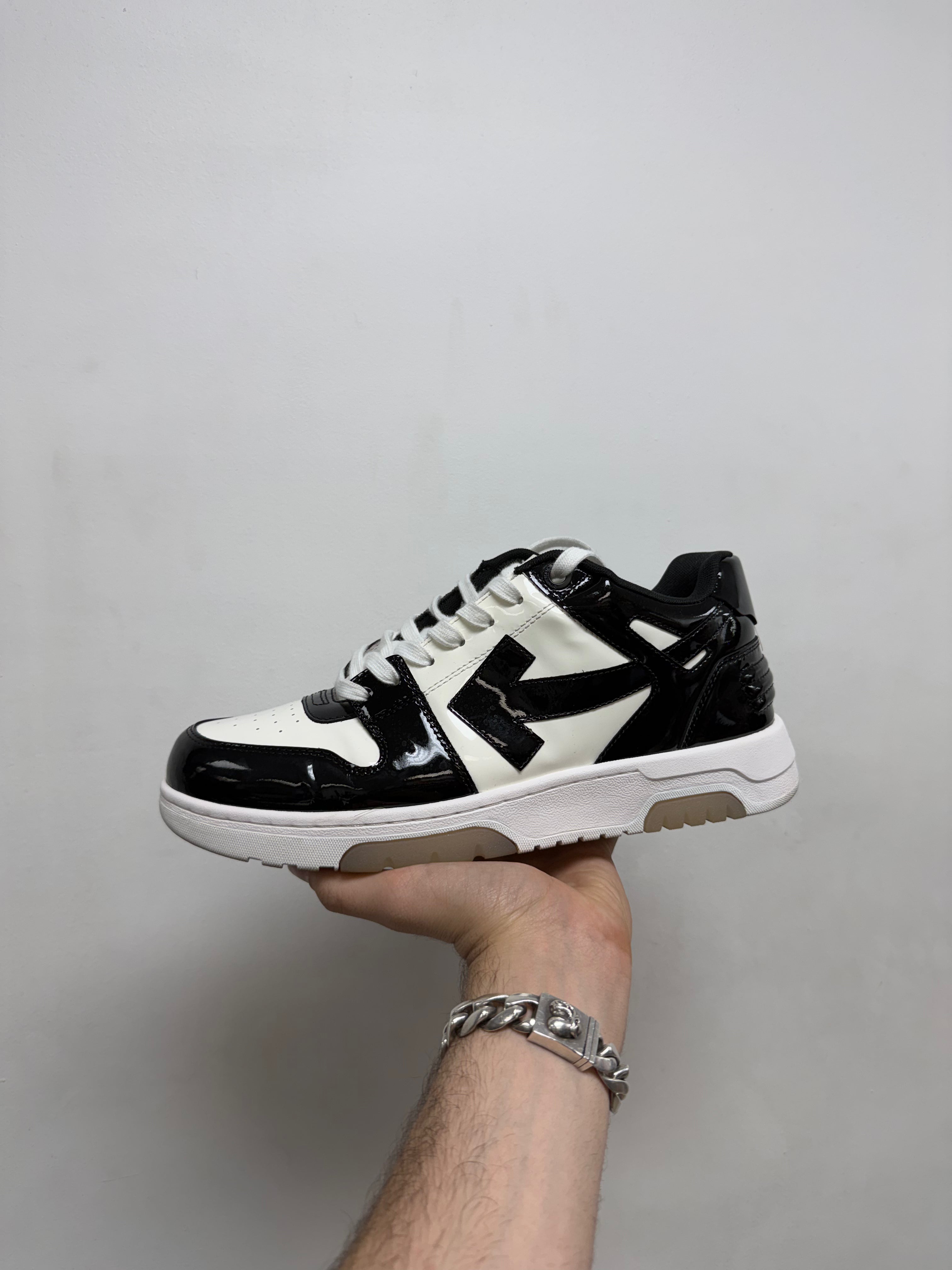 Off White Black White Patent Leather Out Of Office Sneakers