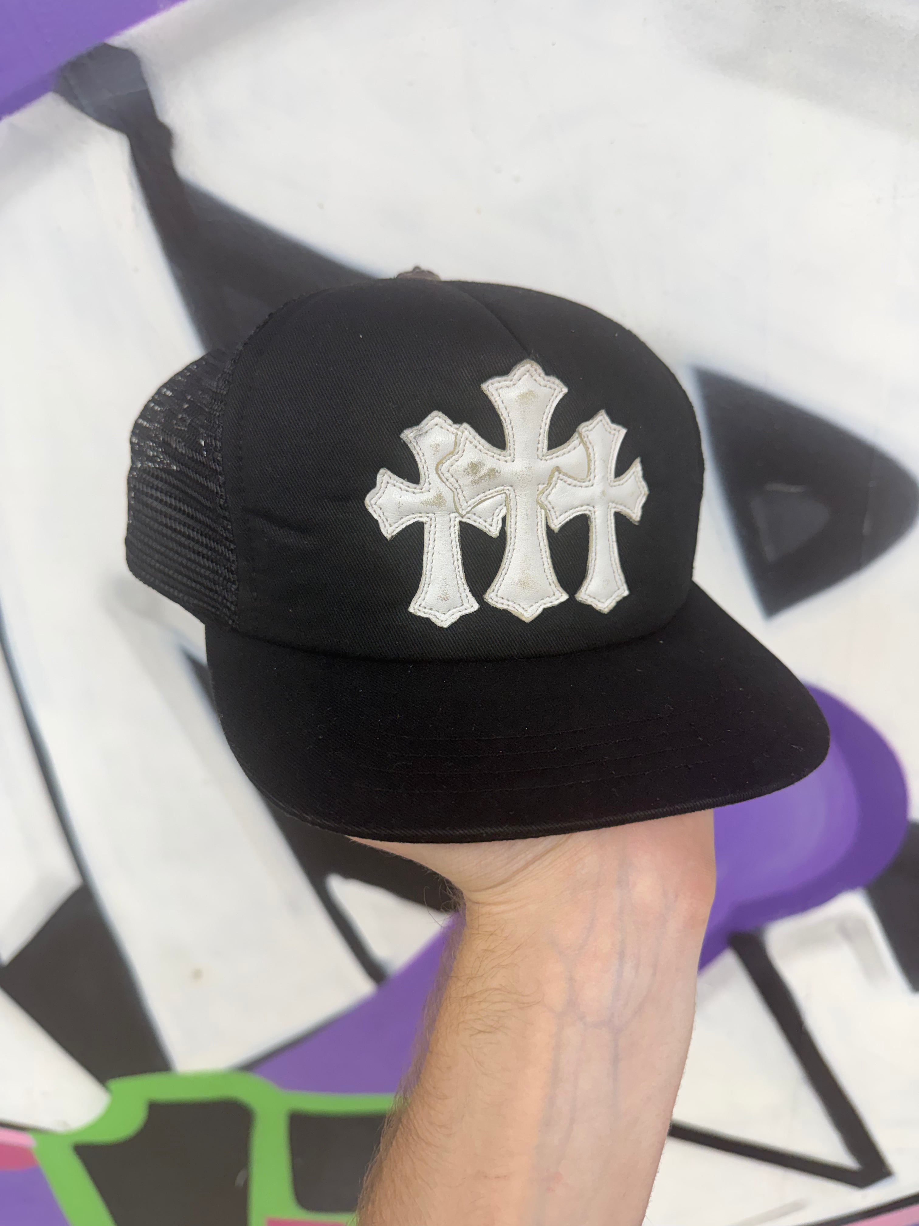 Chrome  Hearts Black White Cemetery Cross Patch Hat