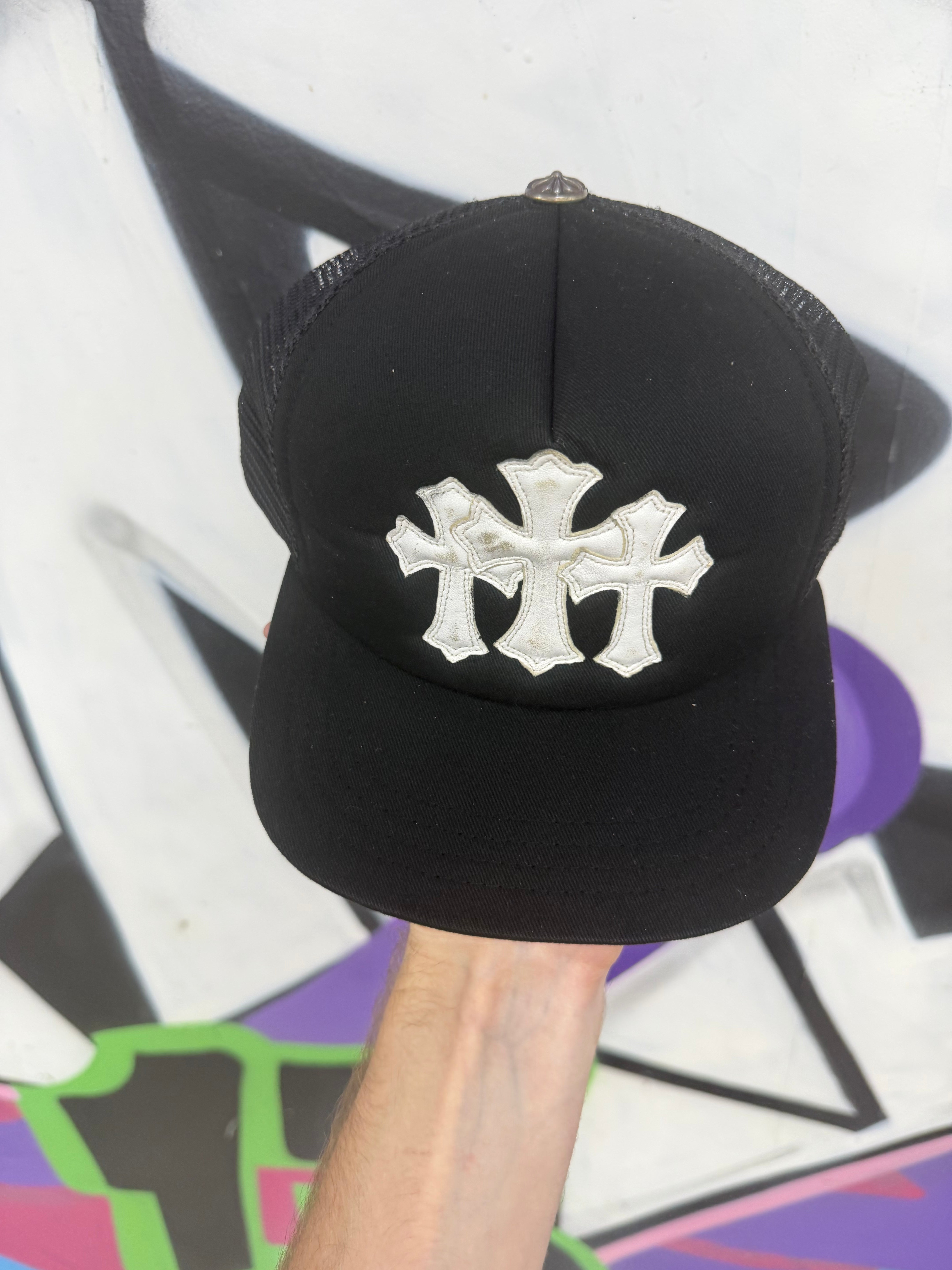 Chrome  Hearts Black White Cemetery Cross Patch Hat