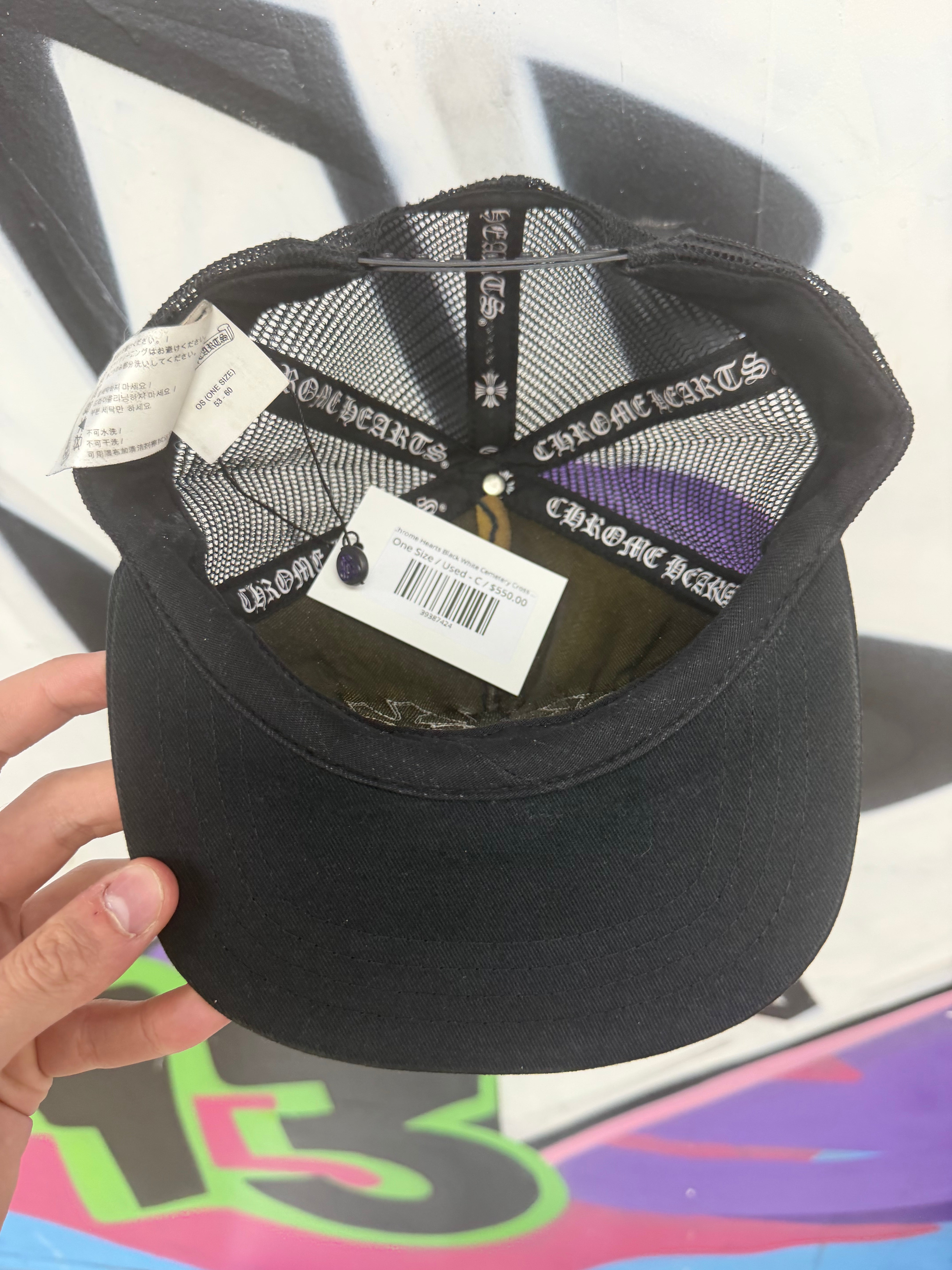 Chrome  Hearts Black White Cemetery Cross Patch Hat