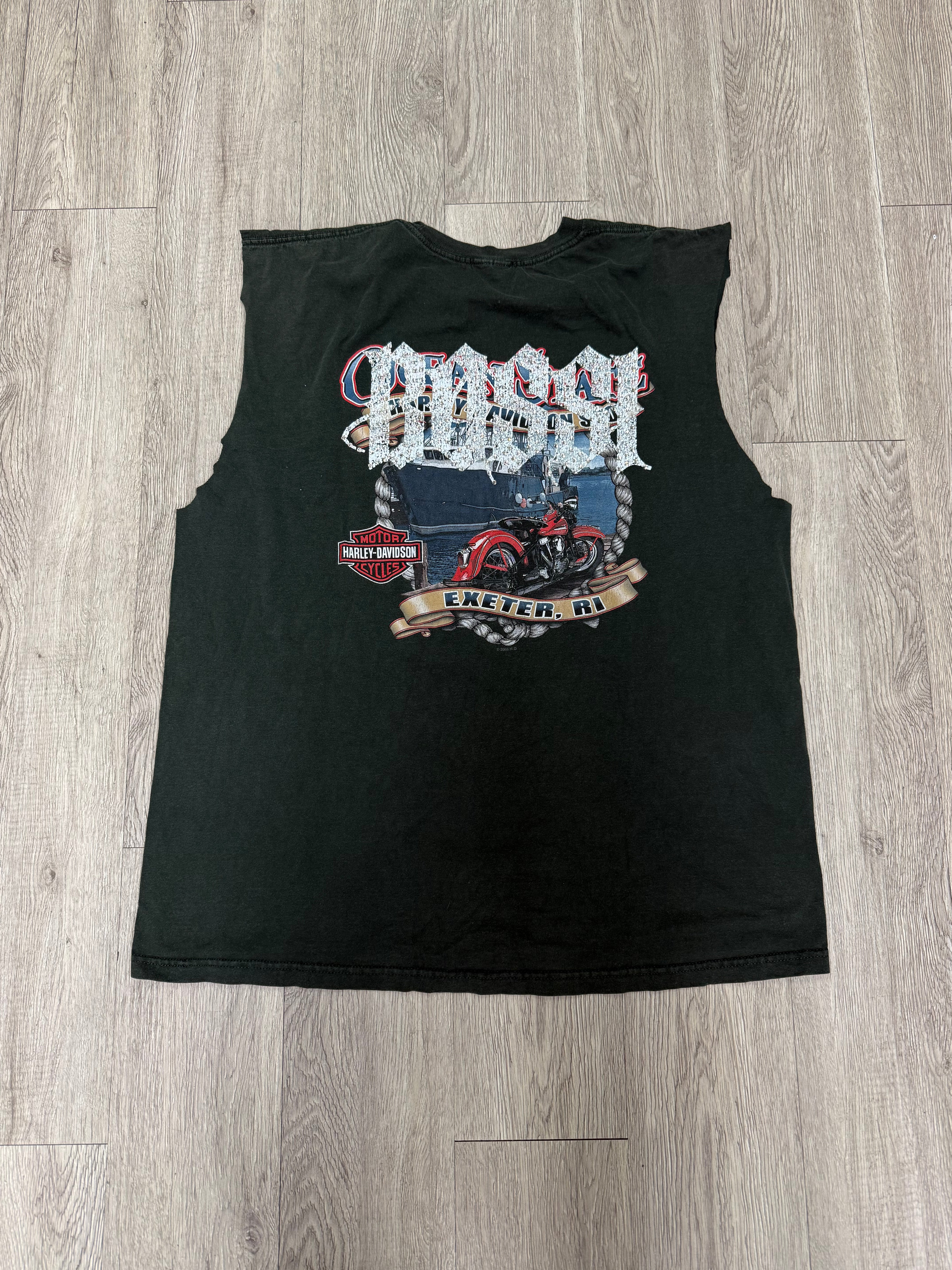 Bossi Green Harley Davidson Rhinestone Sleeveless Tee