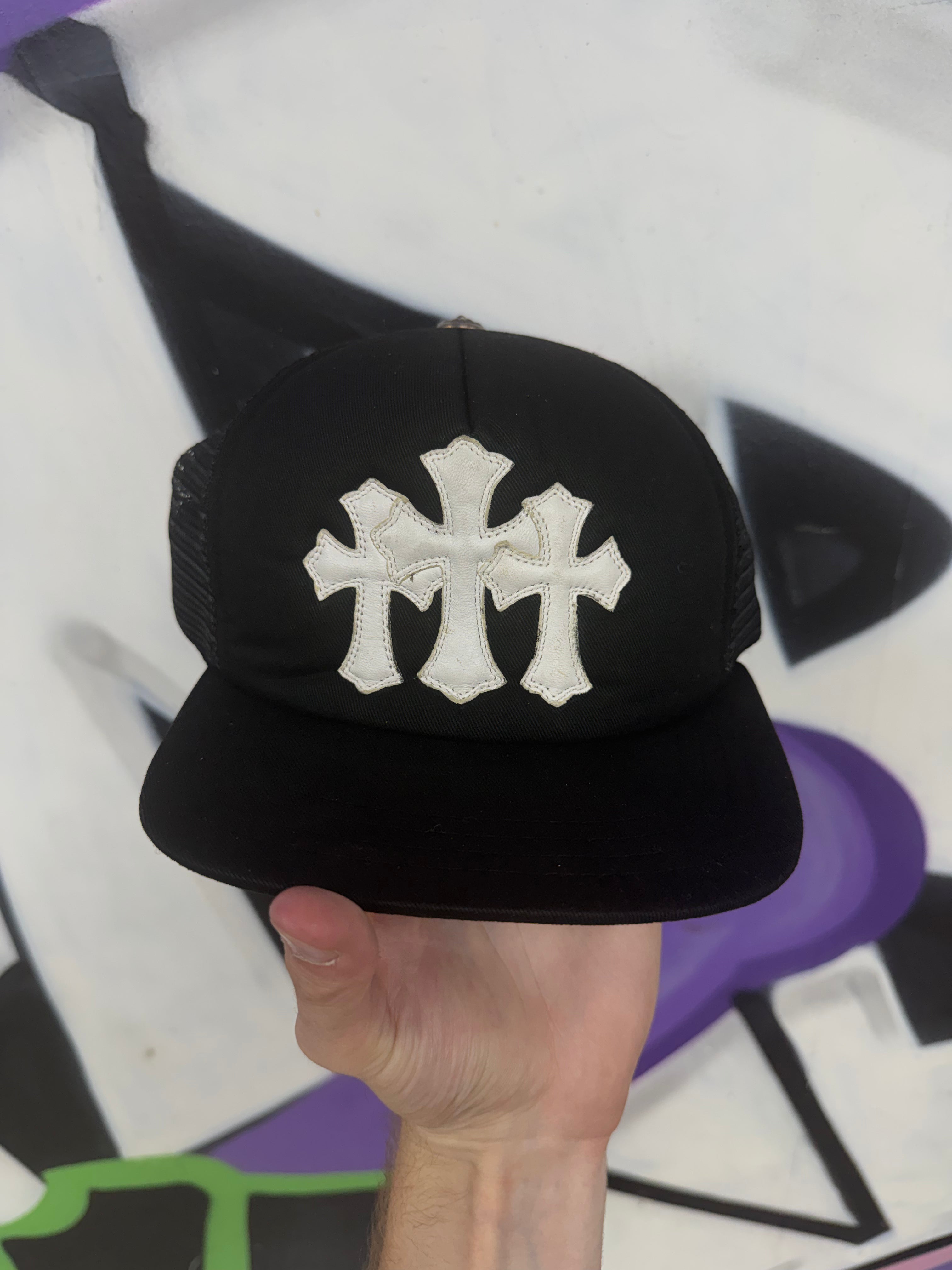 Chrome Hearts Black White Cemetery Cross Patch Hat