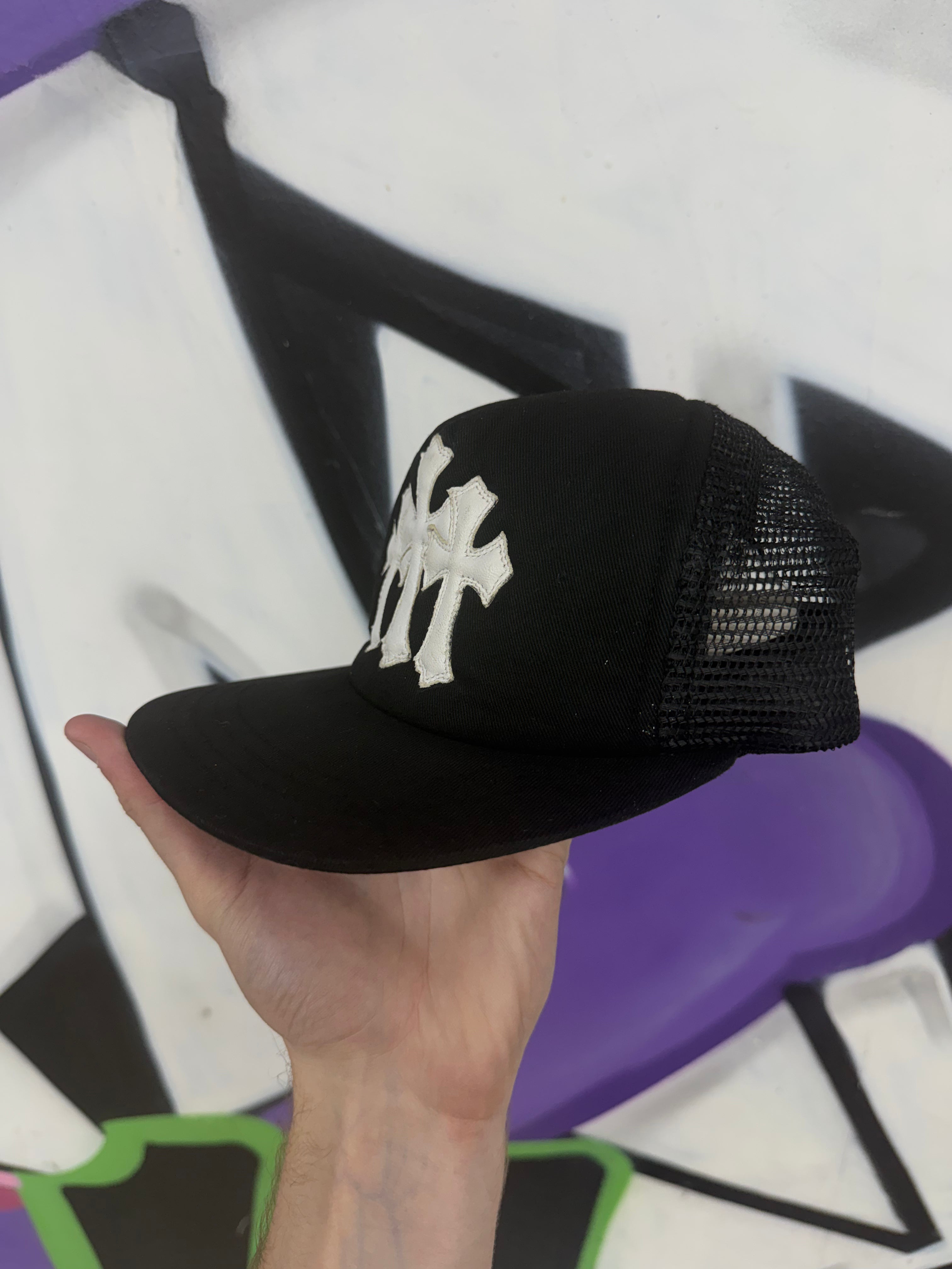 Chrome Hearts Black White Cemetery Cross Patch Hat