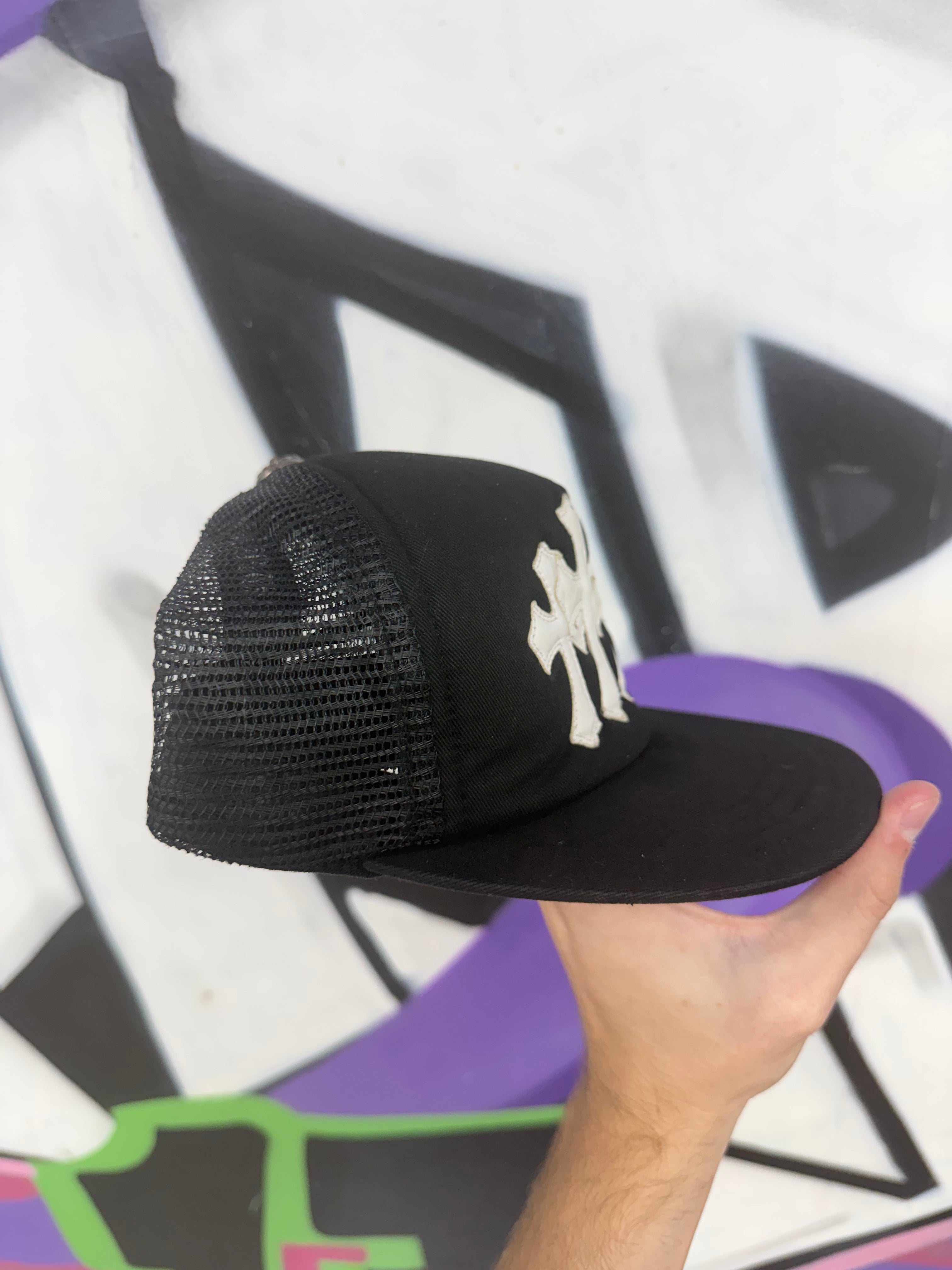 Chrome Hearts Black White Cemetery Cross Patch Hat