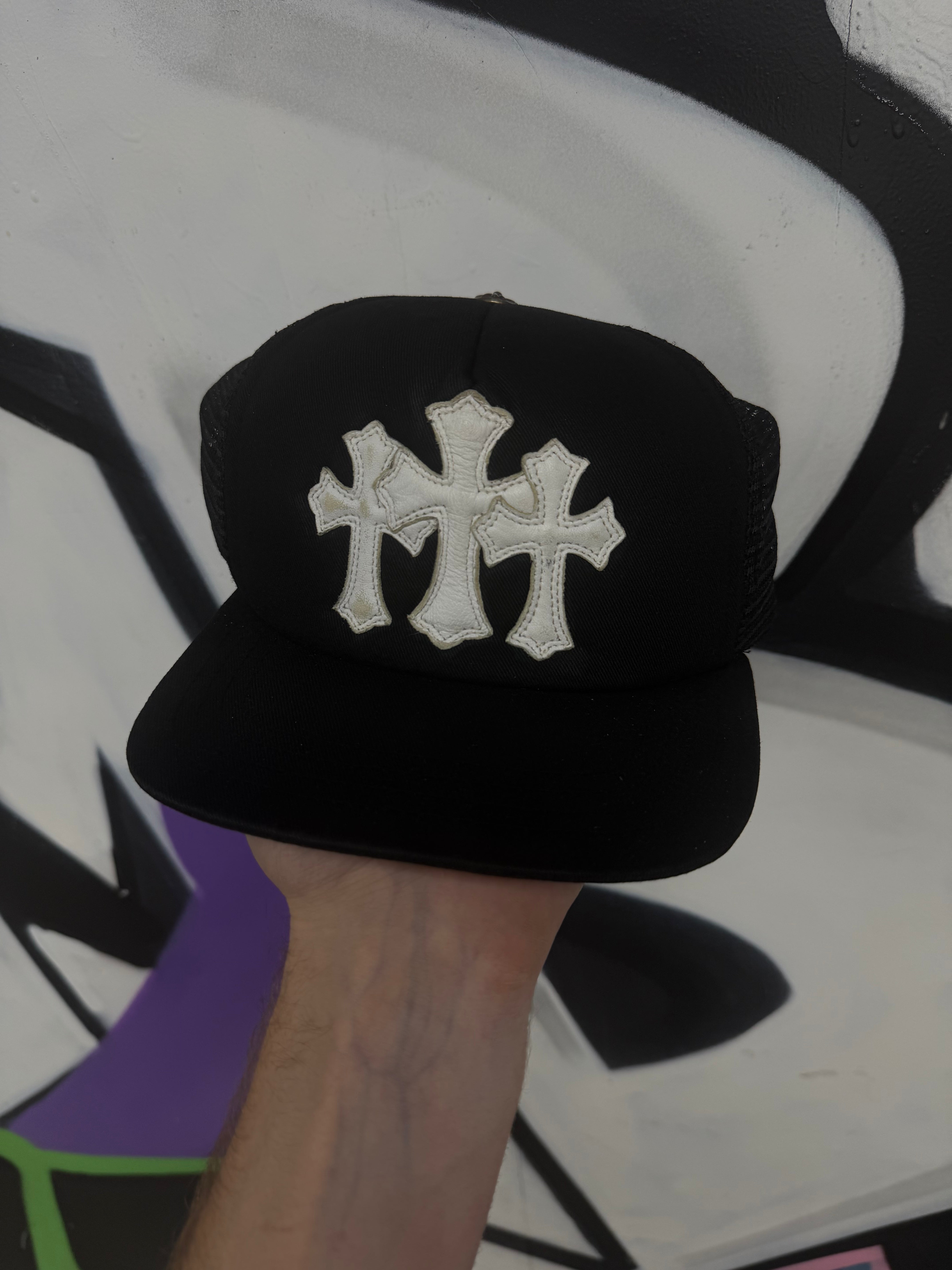 Chrome  Hearts Black White Cemetery Cross Patch Hat
