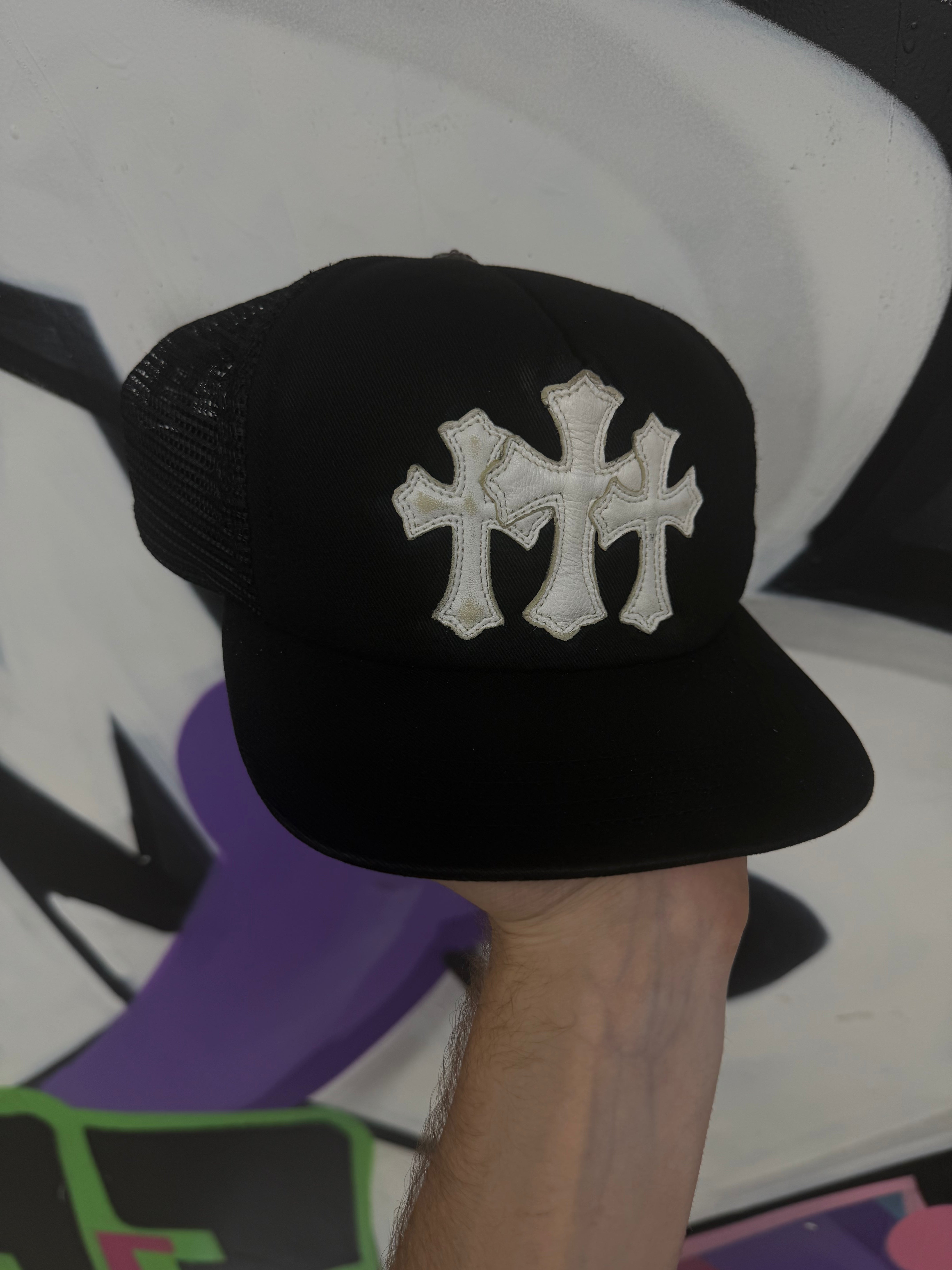 Chrome  Hearts Black White Cemetery Cross Patch Hat
