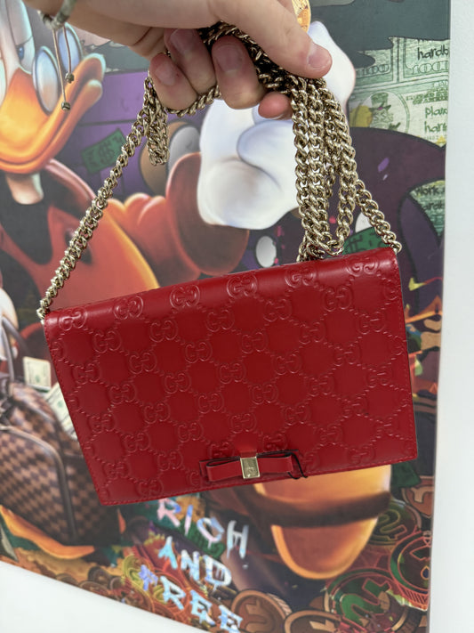 Gucci Red Monogram Clutch Bag Red Used OSFM N/A