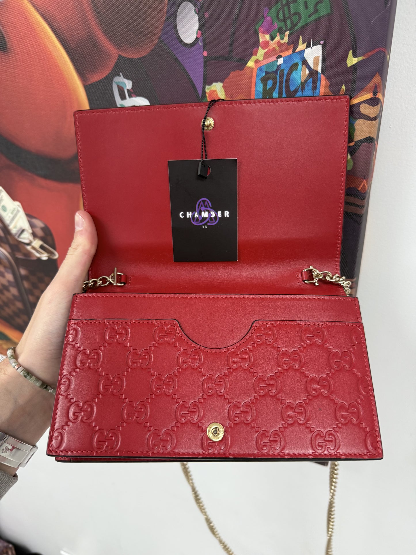 Gucci Red Monogram Clutch Bag Red Used OSFM N/A