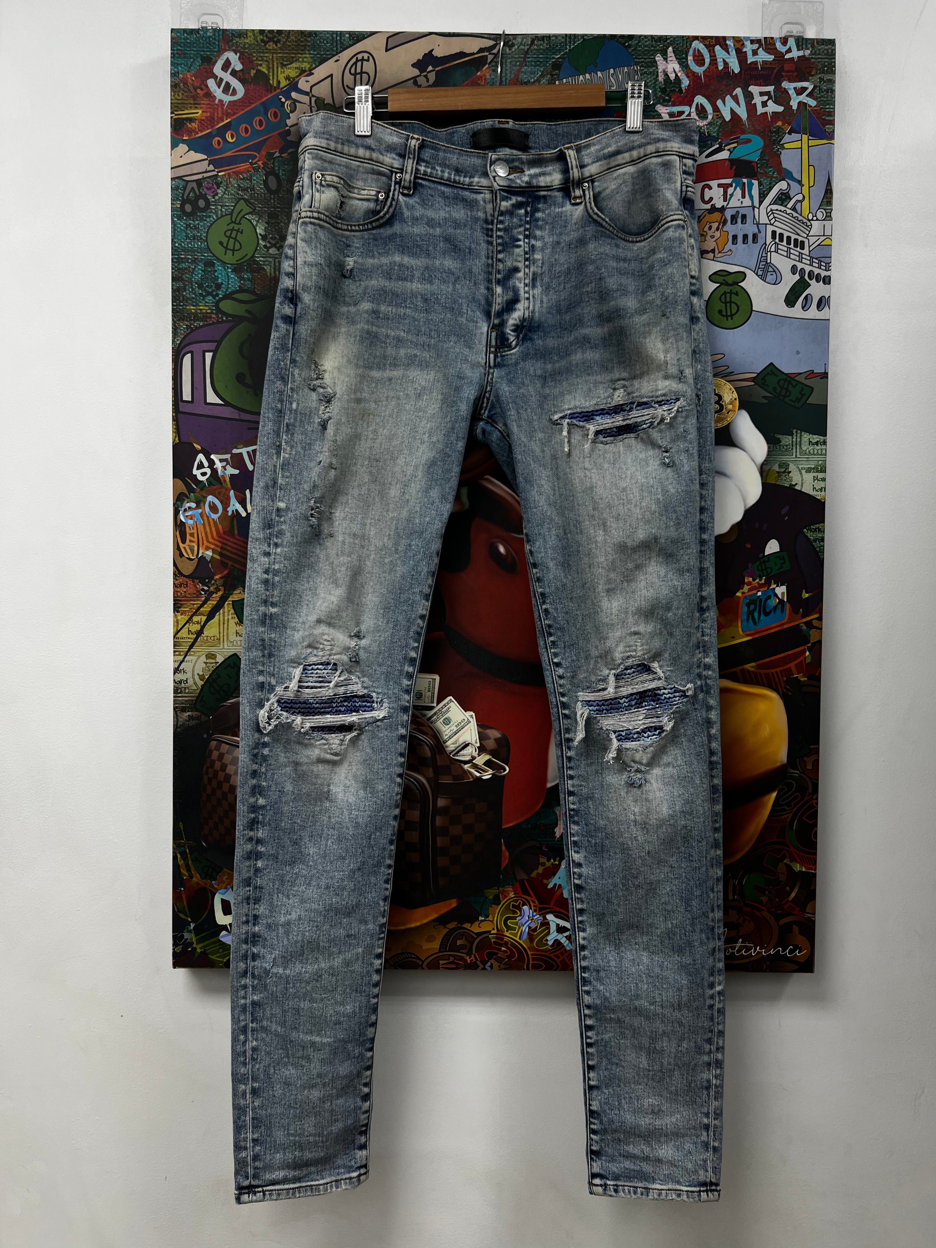 Amiri MX1 Stone Wash Aqua Patch Jeans