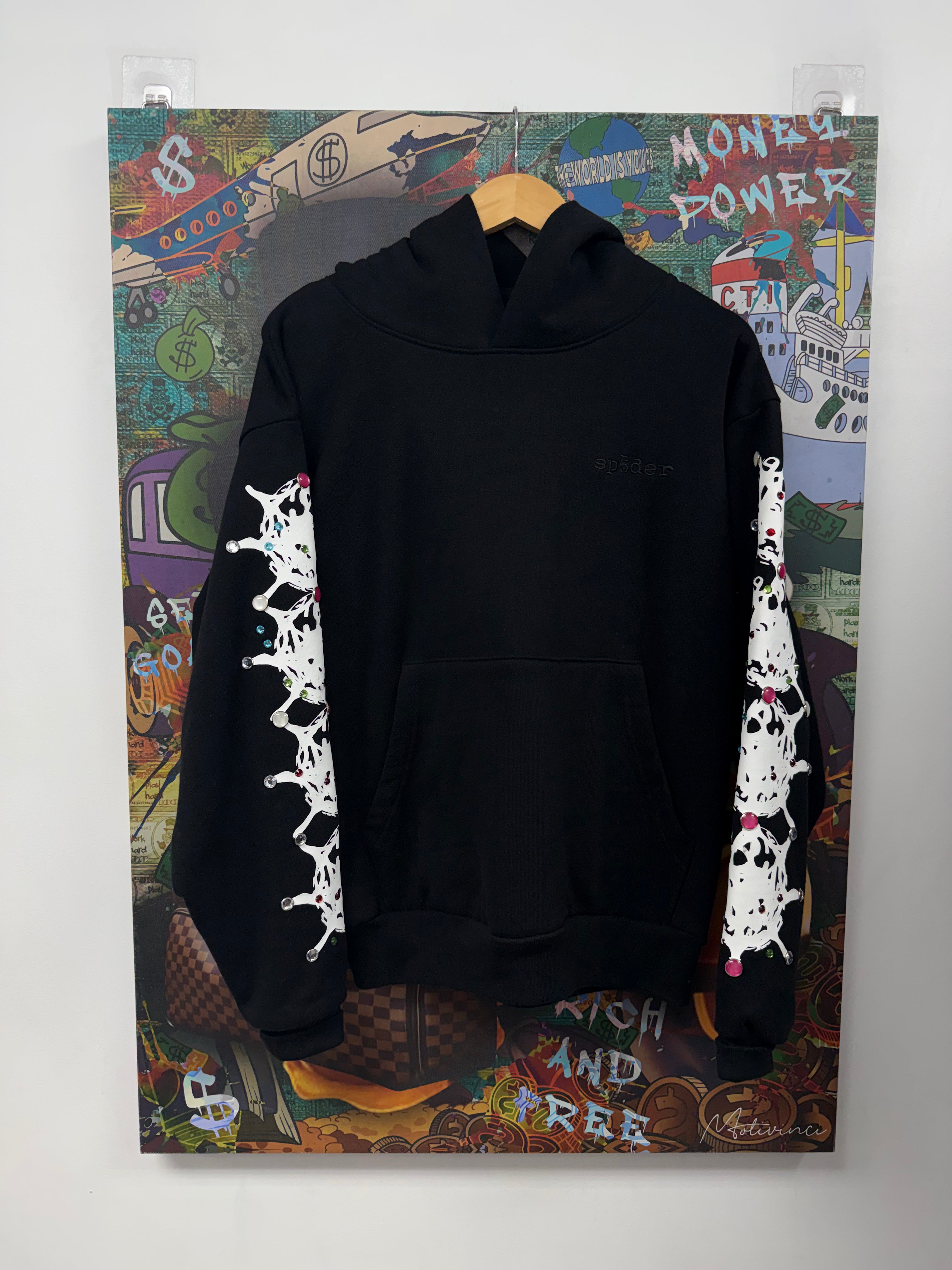 Sp5der Black Web Rhinestone Hoodie