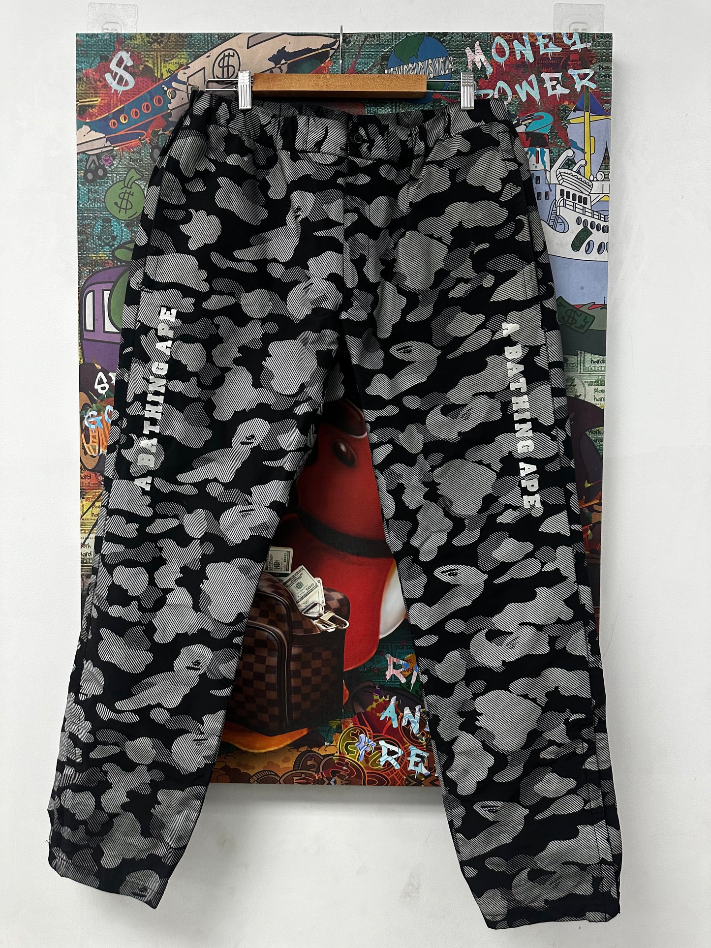 BAPE Mono Track Pants Black Silver Used XL