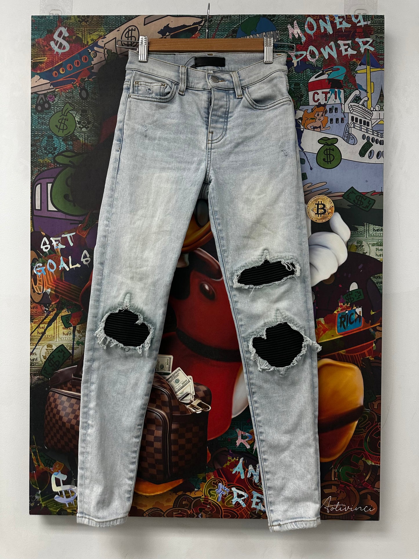 Amiri MX1 Light Wash Black Patch Used 24