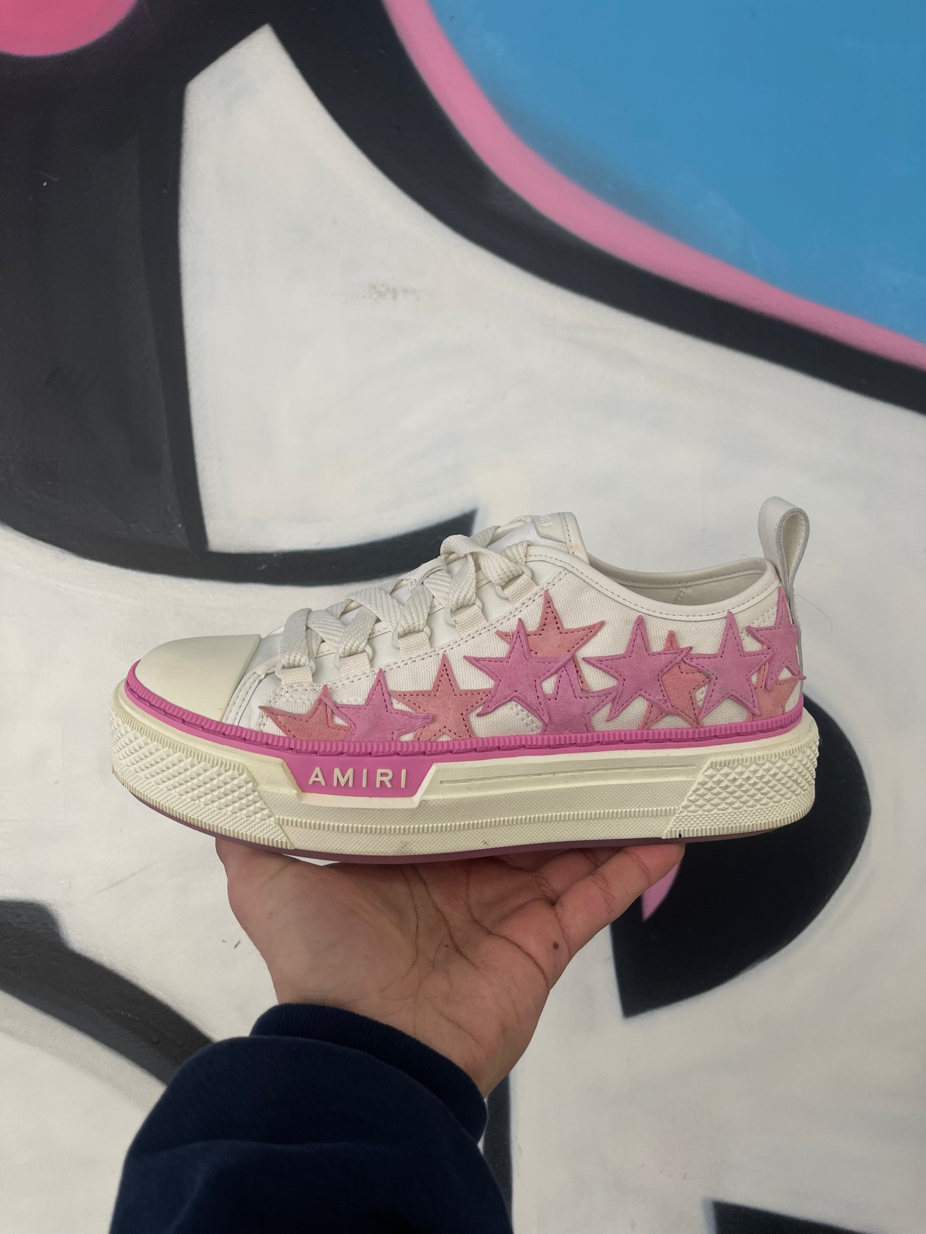 Amiri White Pink Stars Court Low Sneakers