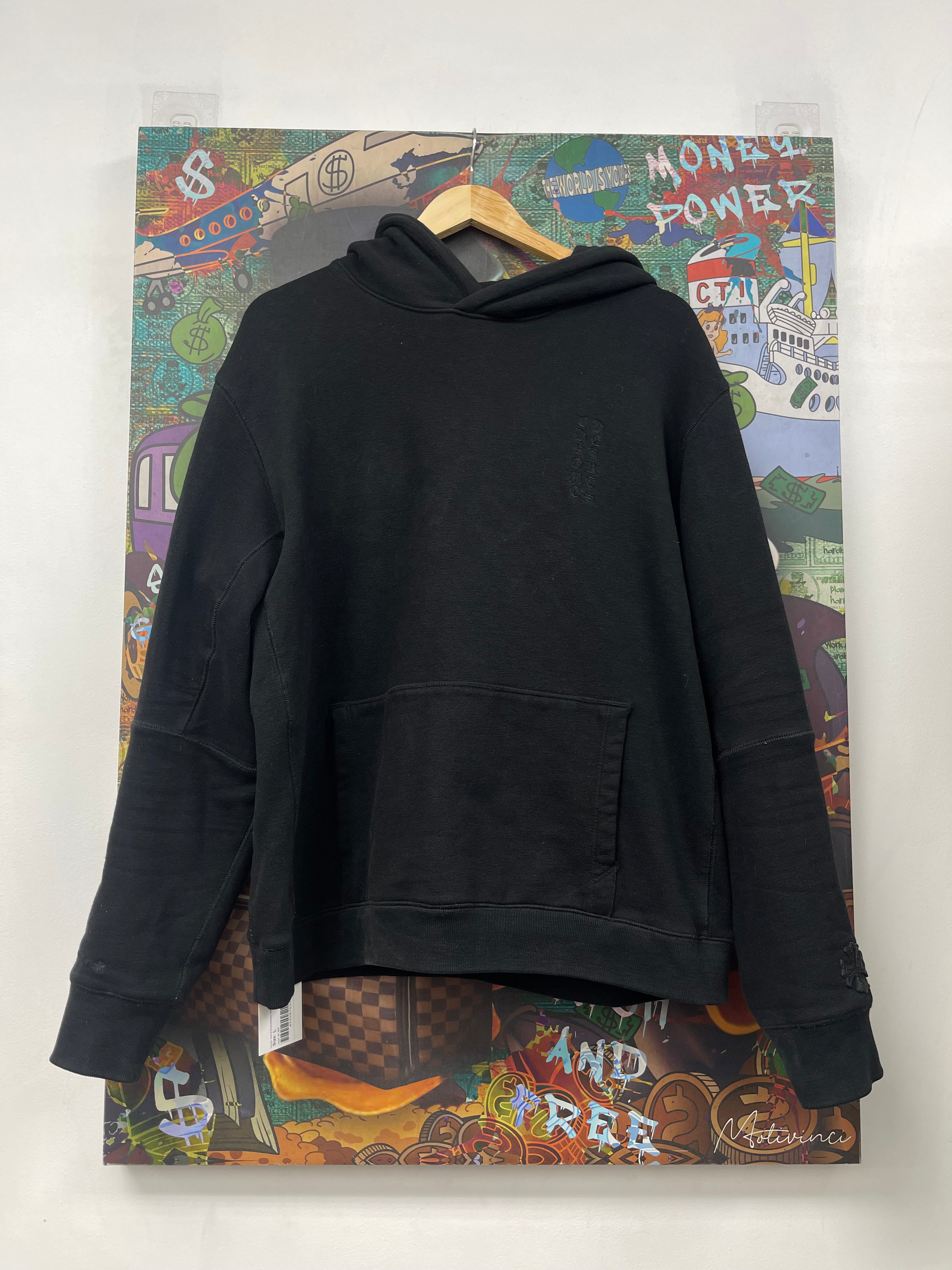 Chrome  Hearts Embroidered Vertical Logo Black Hoodie