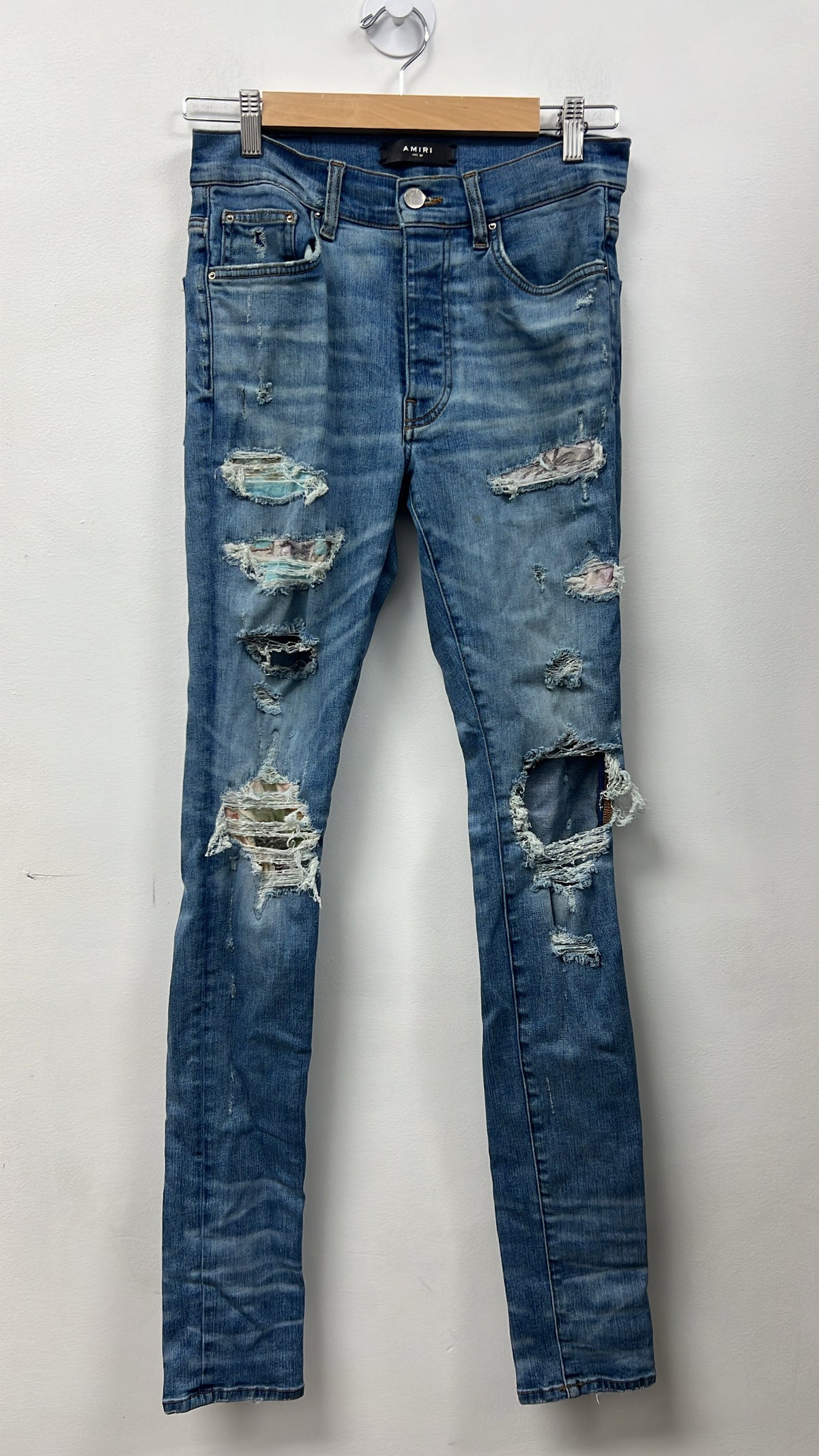 Amiri Light Wash Floral Patchwork Jeans