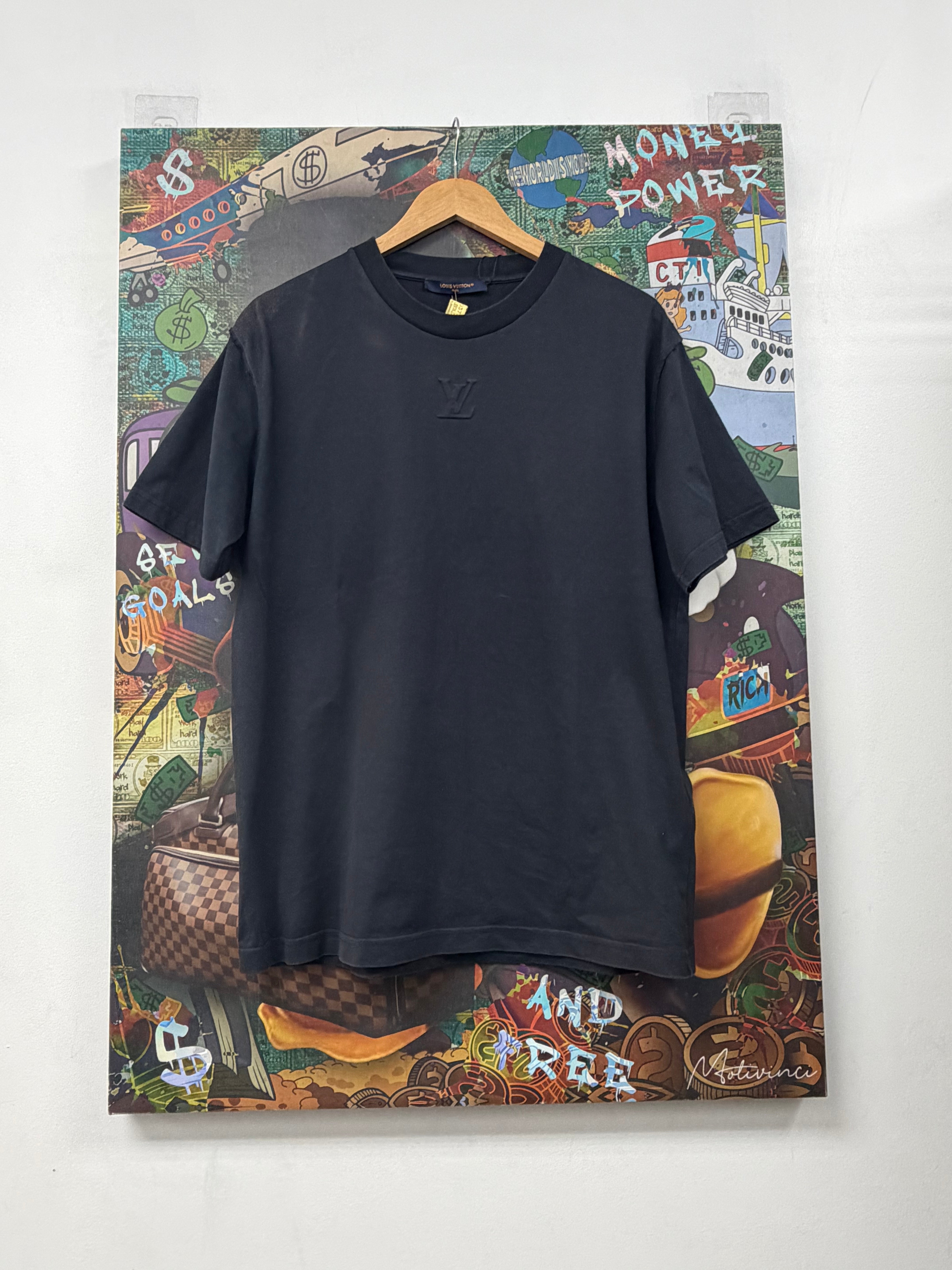 Louis Vuitton Navy Embossed Logo Tee (Discoloration)