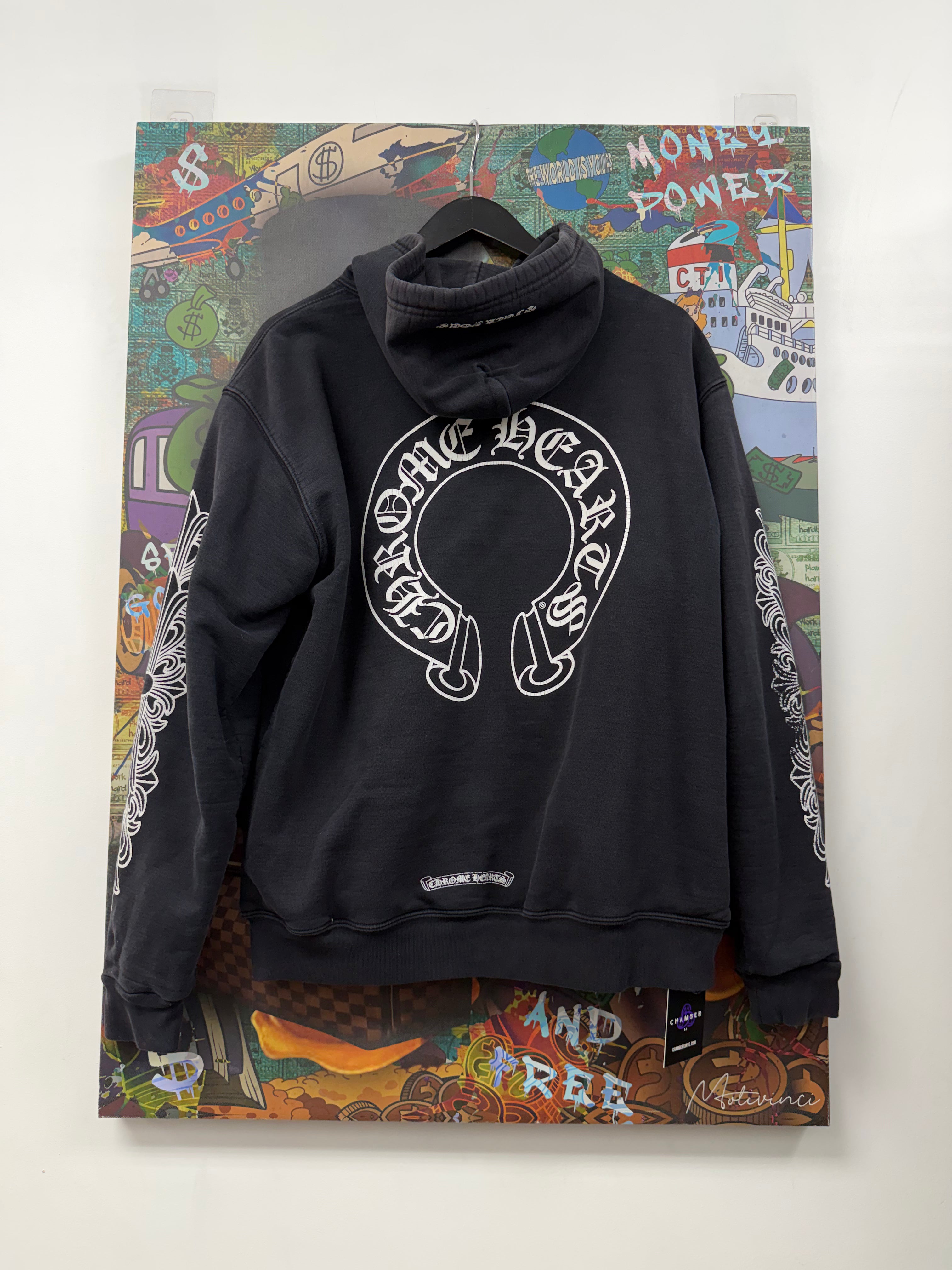 Chrome  Hearts Black Floral Horseshoe Thermal Lined Zip Up (Replaced Zipper)
