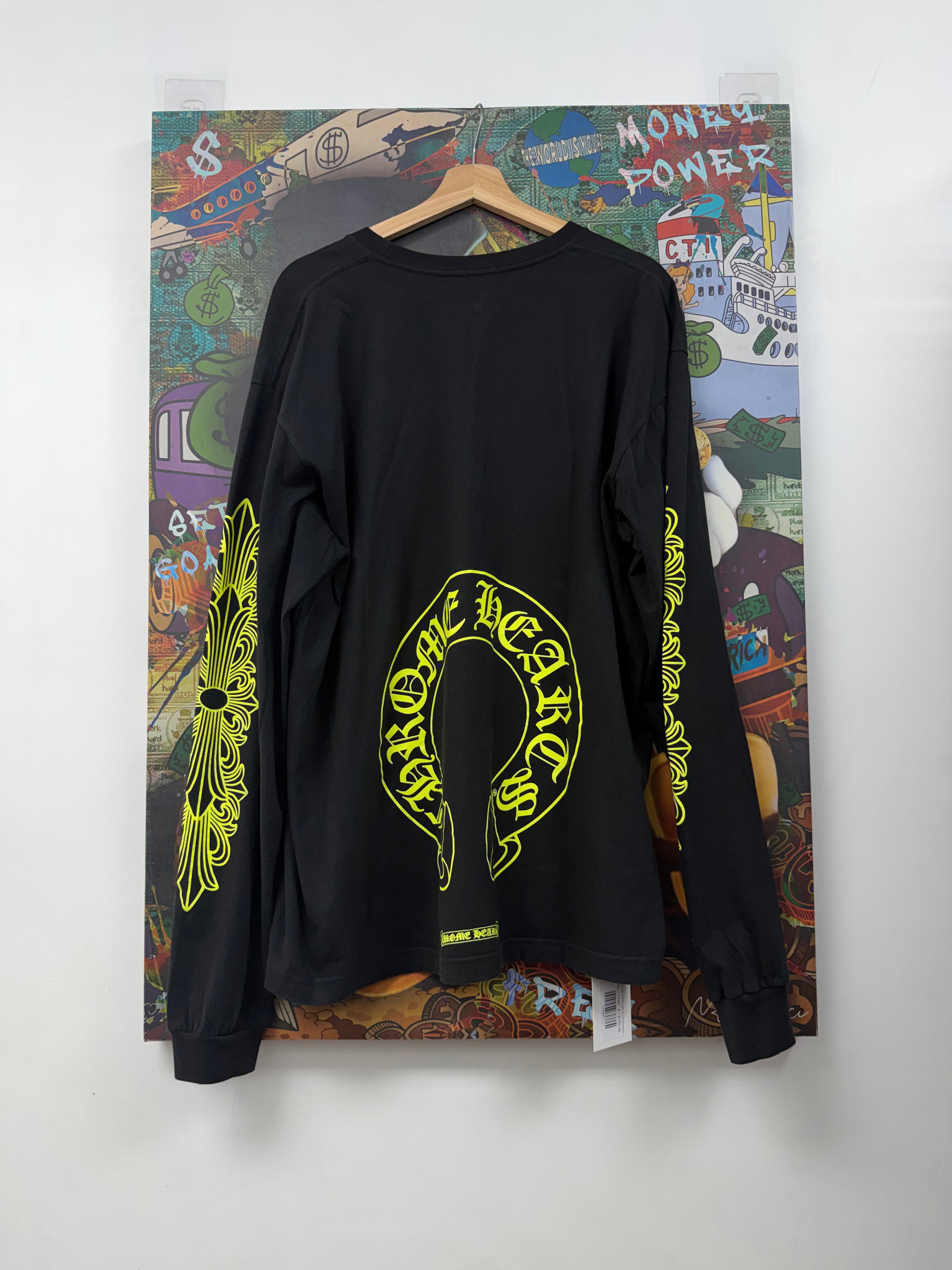 Chrome Hearts Black Neon Floral Horseshoe Long Sleeve
