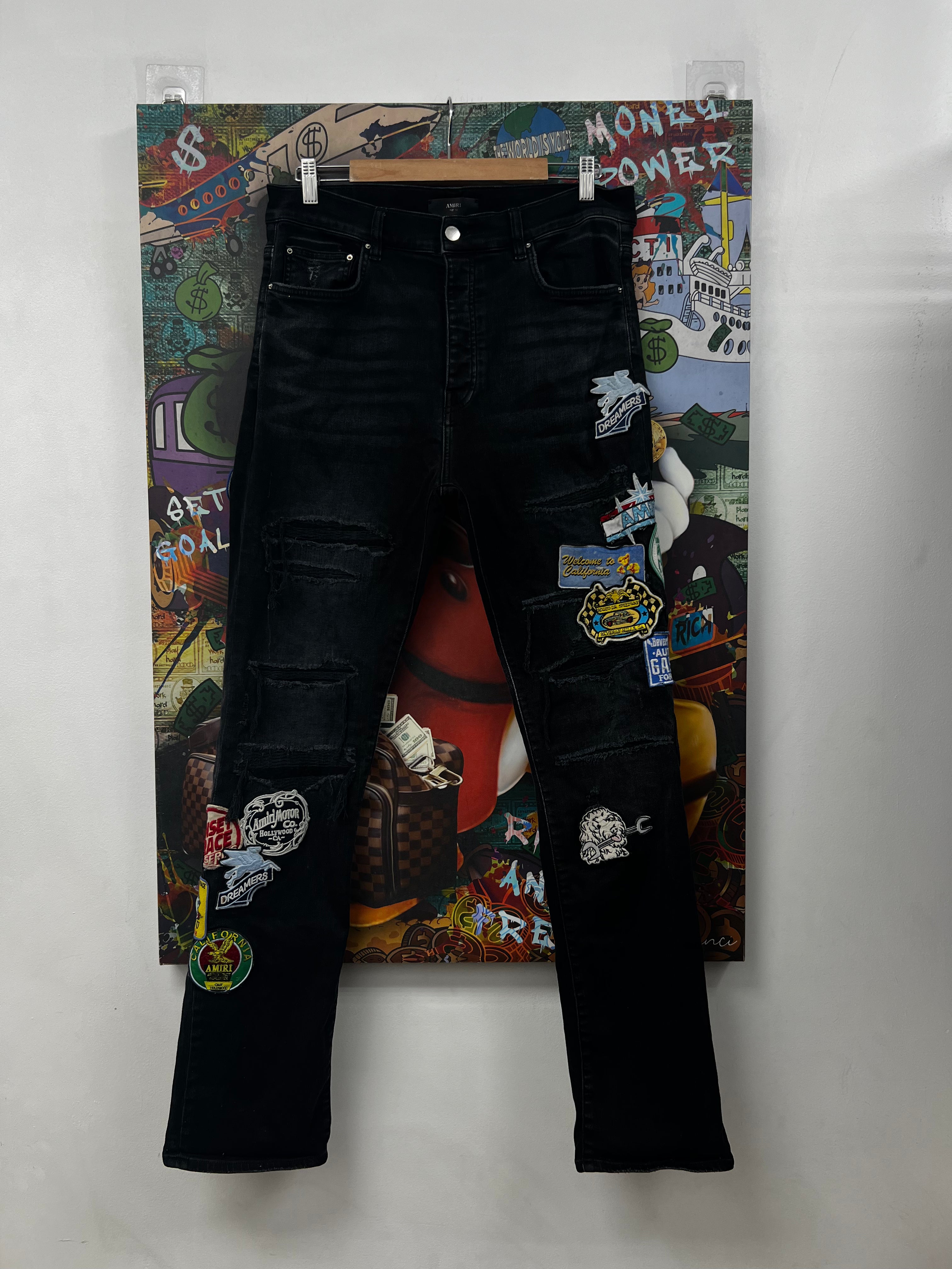 Amiri Black Gas Station Patchwork Jeans