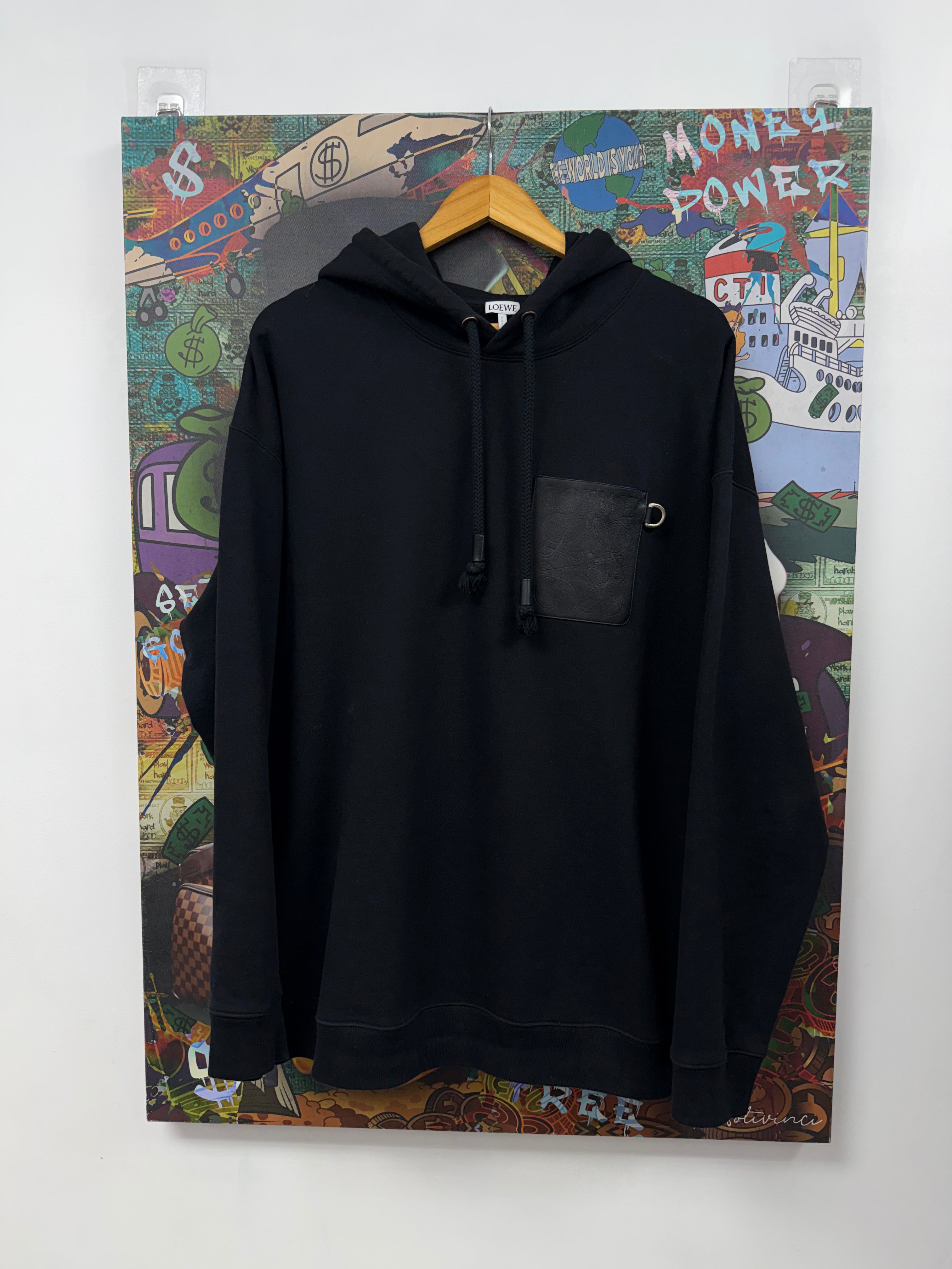 Loewe Black Leather Pocket Patch Hoodie