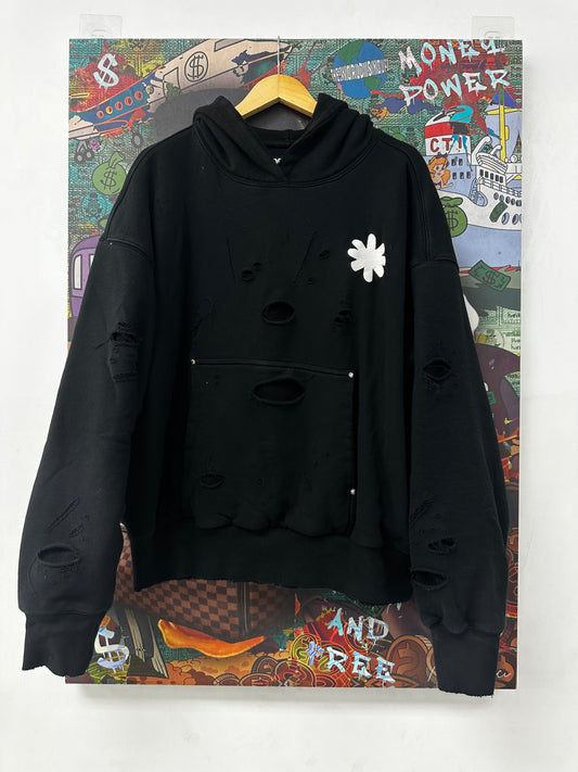 LOSTSHDWS Distressed Hoodie Black Used Large