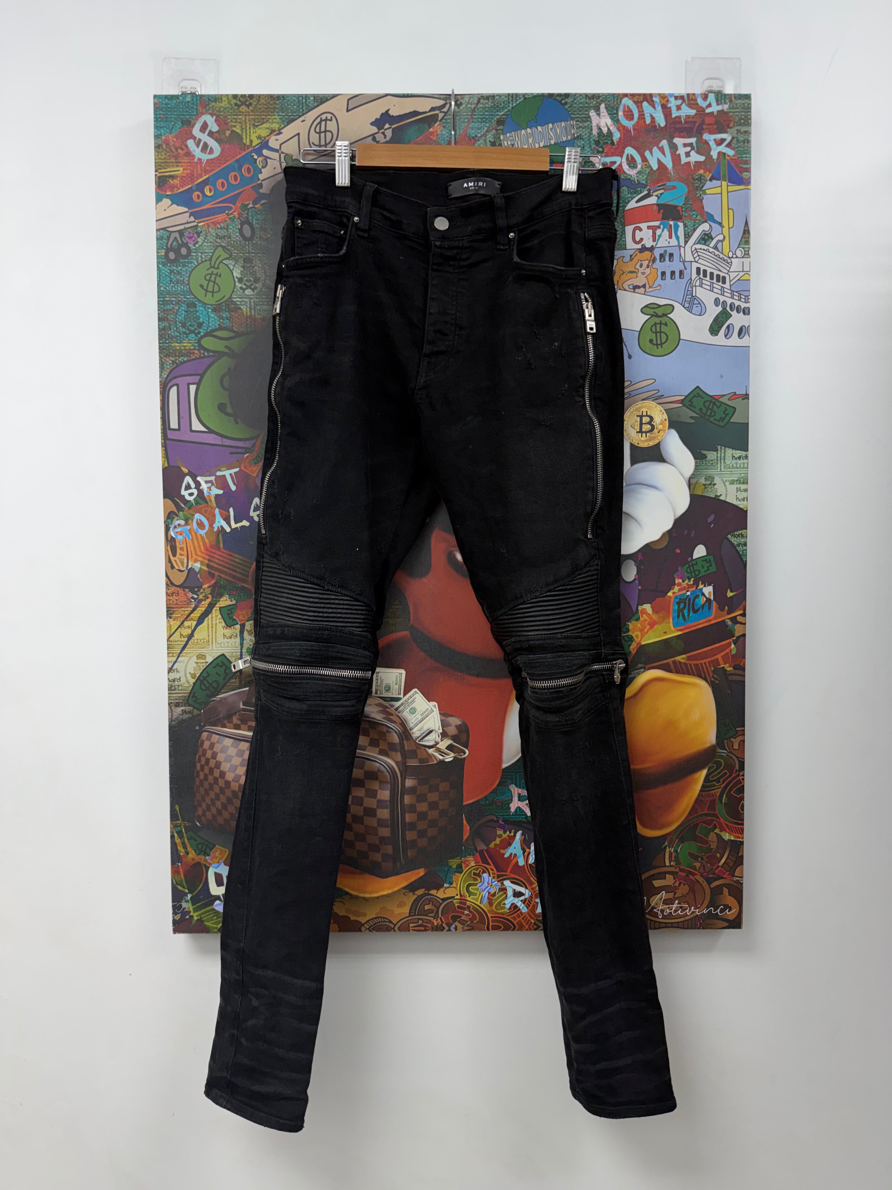 Amiri MX2 Black Black Leather Patch Jeans